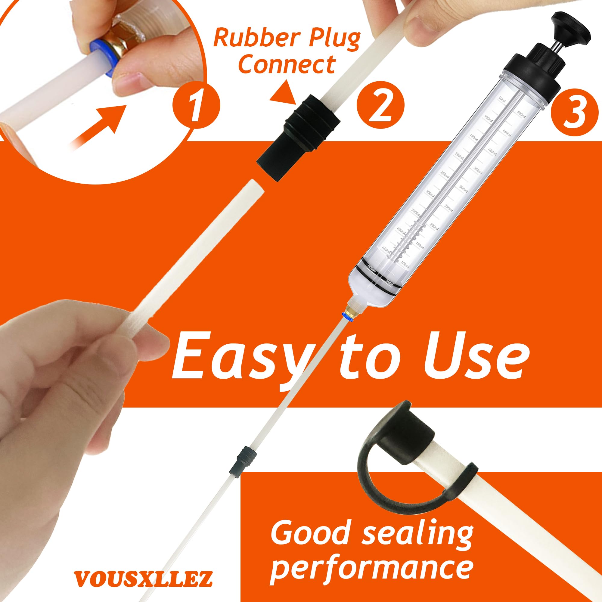 Seringue a Huile 500ml,Pompe Vidange Huile Moteur,Pompe Huile Vidange avec Tuyau,Pompe de Liquide Manuelle de Carburant et Liquide,Aspiration et Remplissage (500ml)