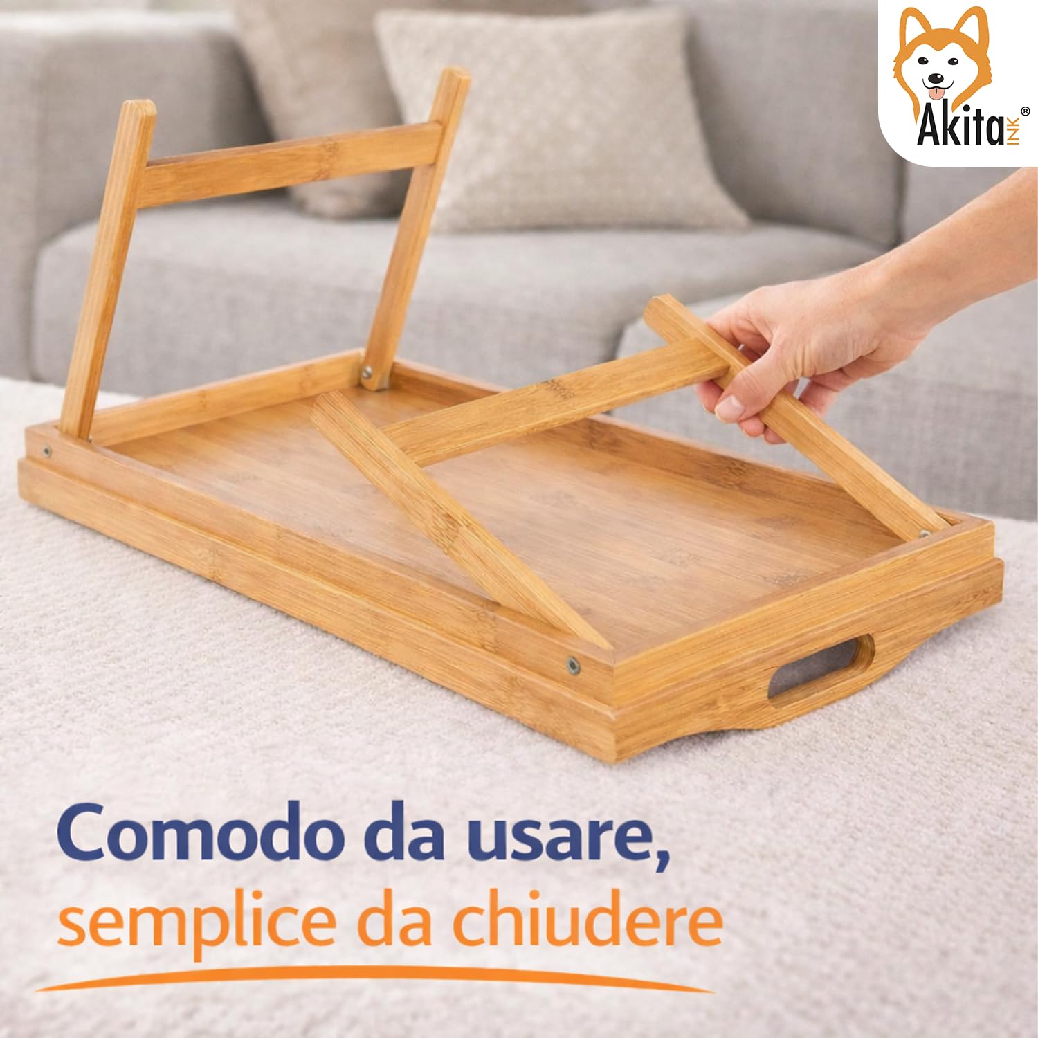 Vassoio Tavolino da Letto Pieghevole in Bamboo 50x30 cm - Tavolino per Colazione con Maniglie, Gambe Richiudibili, Ideale per Letto, Divano e Pc