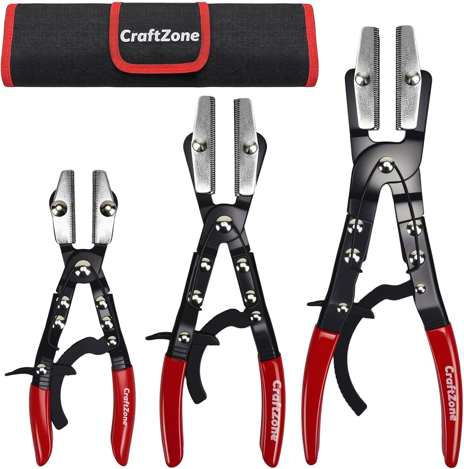 3-Piece Ratcheting Hose Pinch Off Pliers Set 8" 10" 12" Locking Hose Pinch Pliers Set for Radiator Coolant Automotive Fuel Lines