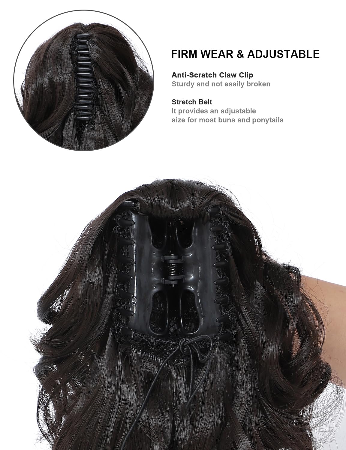 BUYOGET Ponytail Extension Long Curly Wavy Claw Jaw Clip in Synthetic Hairpiece Pony Tail Tale 8 Inches #4A Dark Brown Soft Hair - Image 3