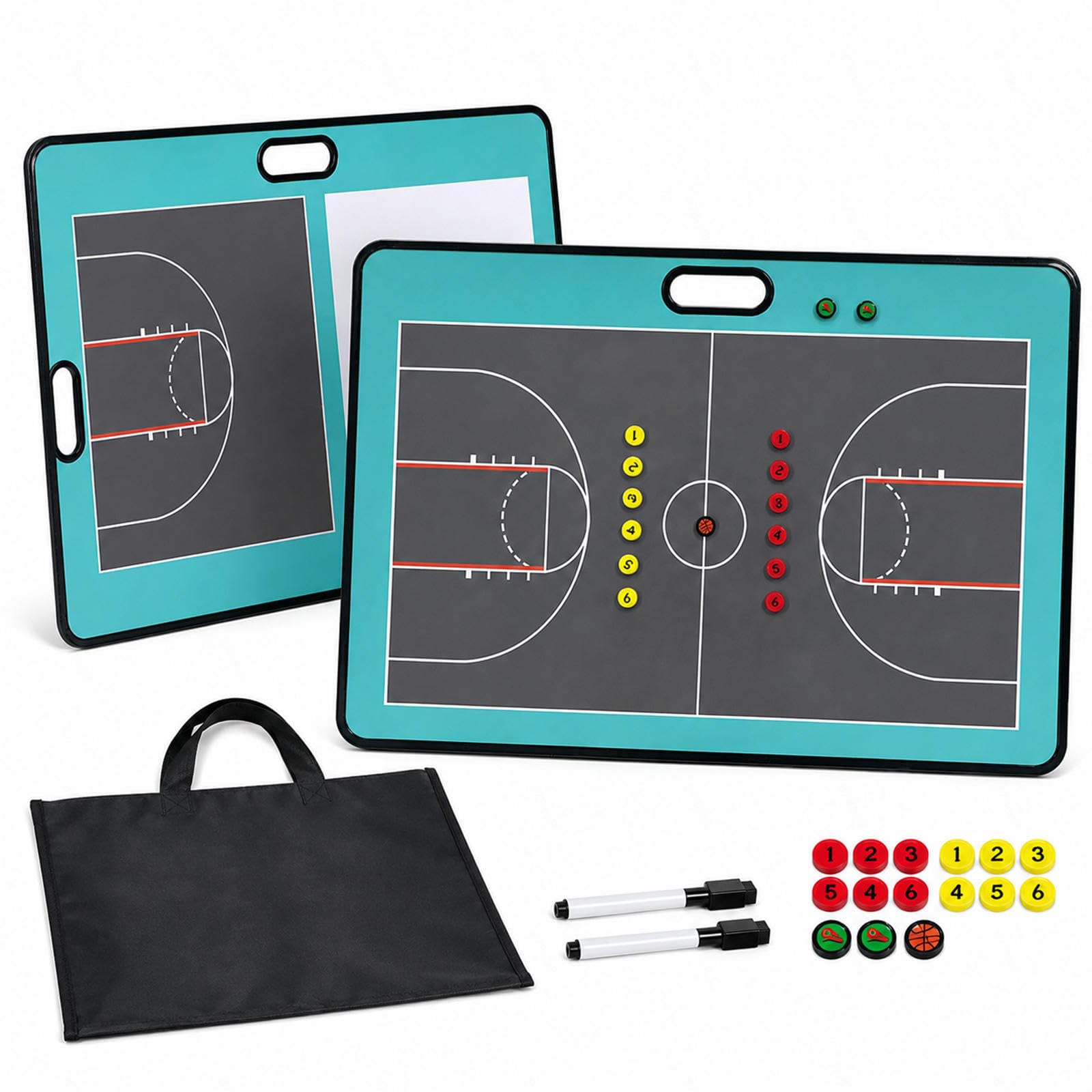Pizarra Táctica de Baloncesto Magnética Doble Cara Cancha Completa y Media