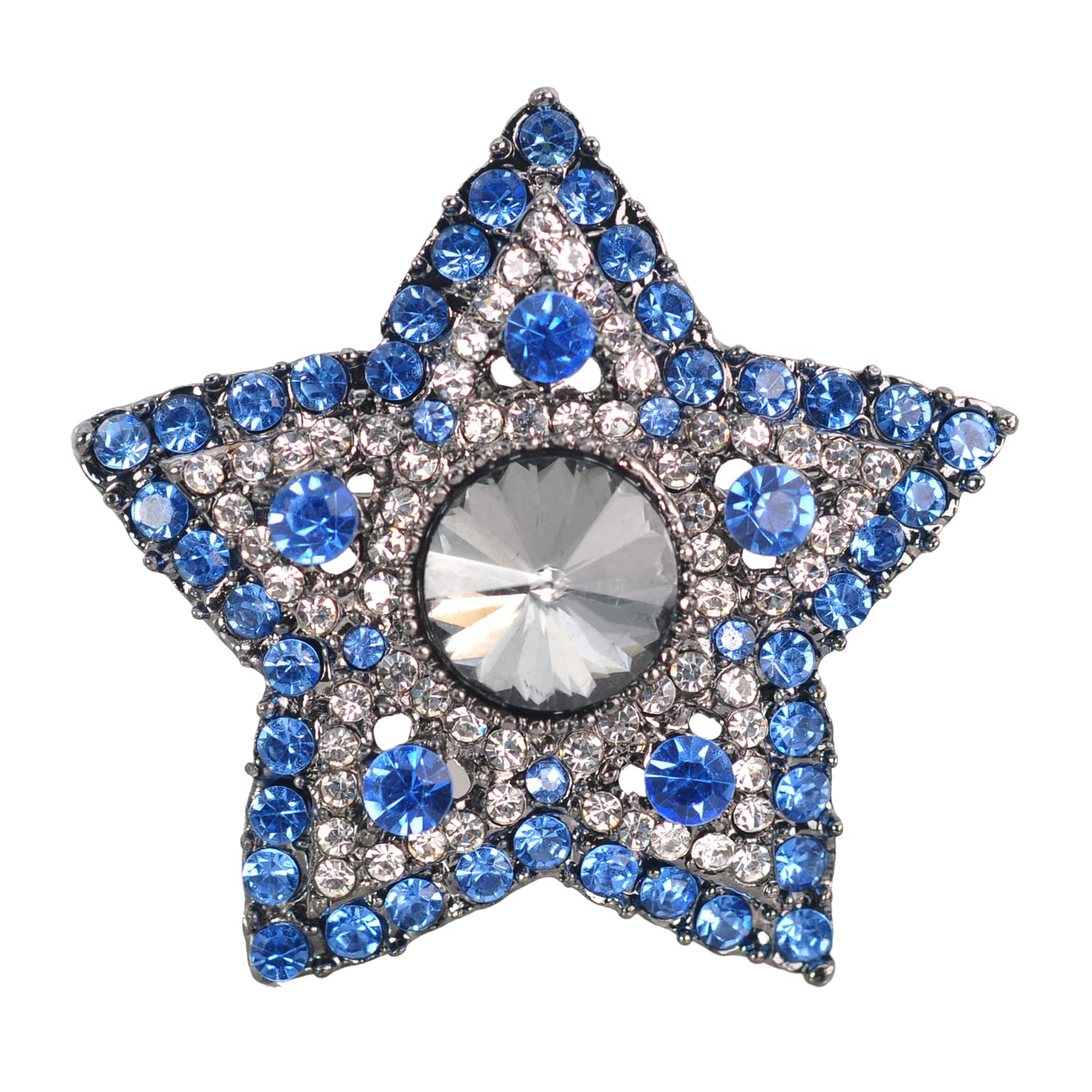Gyn&JoyGyn&Joy Gunmetal Tone Blue Grey Colored Crystal Rhinestones Twinkle Star Brooch Pin
