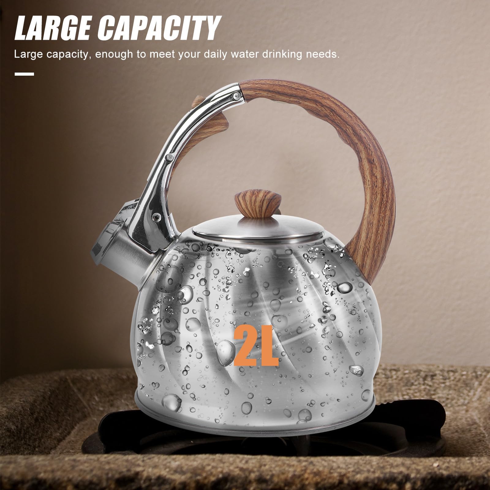 Tetera Silbante de Acero Inoxidable 2,0 L Mango Ergonómico