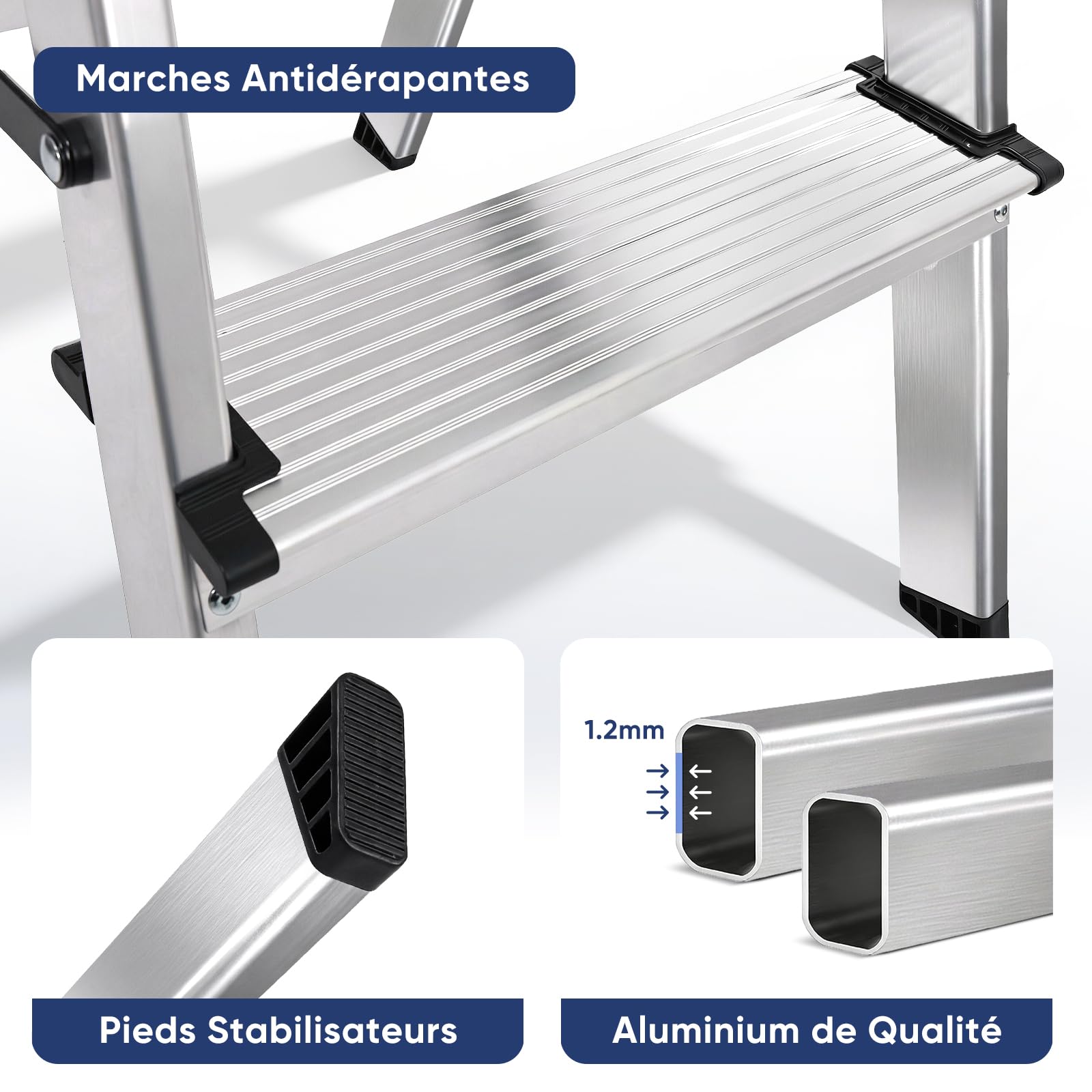 Sekey Escabeau 2 Marches Pliable en Aluminium, Marchepied Escamotable à Double accès, Marches Antidérapantes, Usage Domestique & Maison, Certifié TÜV SGS EN131 EN14183, Charge Jusqu’à 150 kg