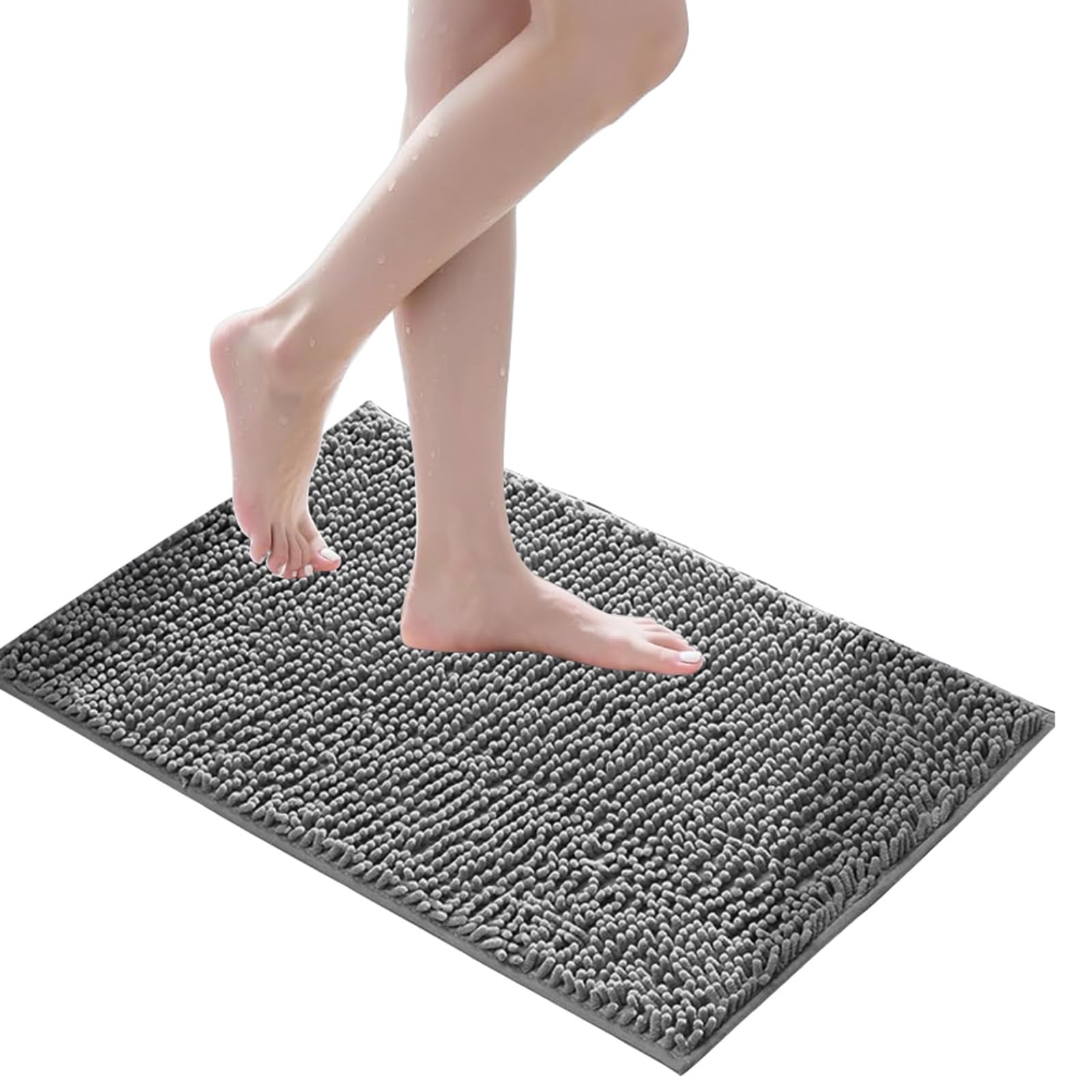 Tapis de bain en chenille épais gris 70x140 cm pour un confort de luxe