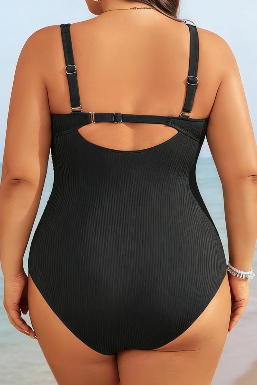 Aqua Eve Plus Size One Piece Swimsuit for Women Tummy Control Bathing Suit Ribbed Swimwear - Image 2