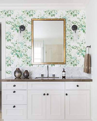 Miniatura 6 de Naphite Papel tapiz floral para despegar y pegar, papel tapiz de hojas florales verdes, papel de contacto bohemio para armarios y cajones, papel