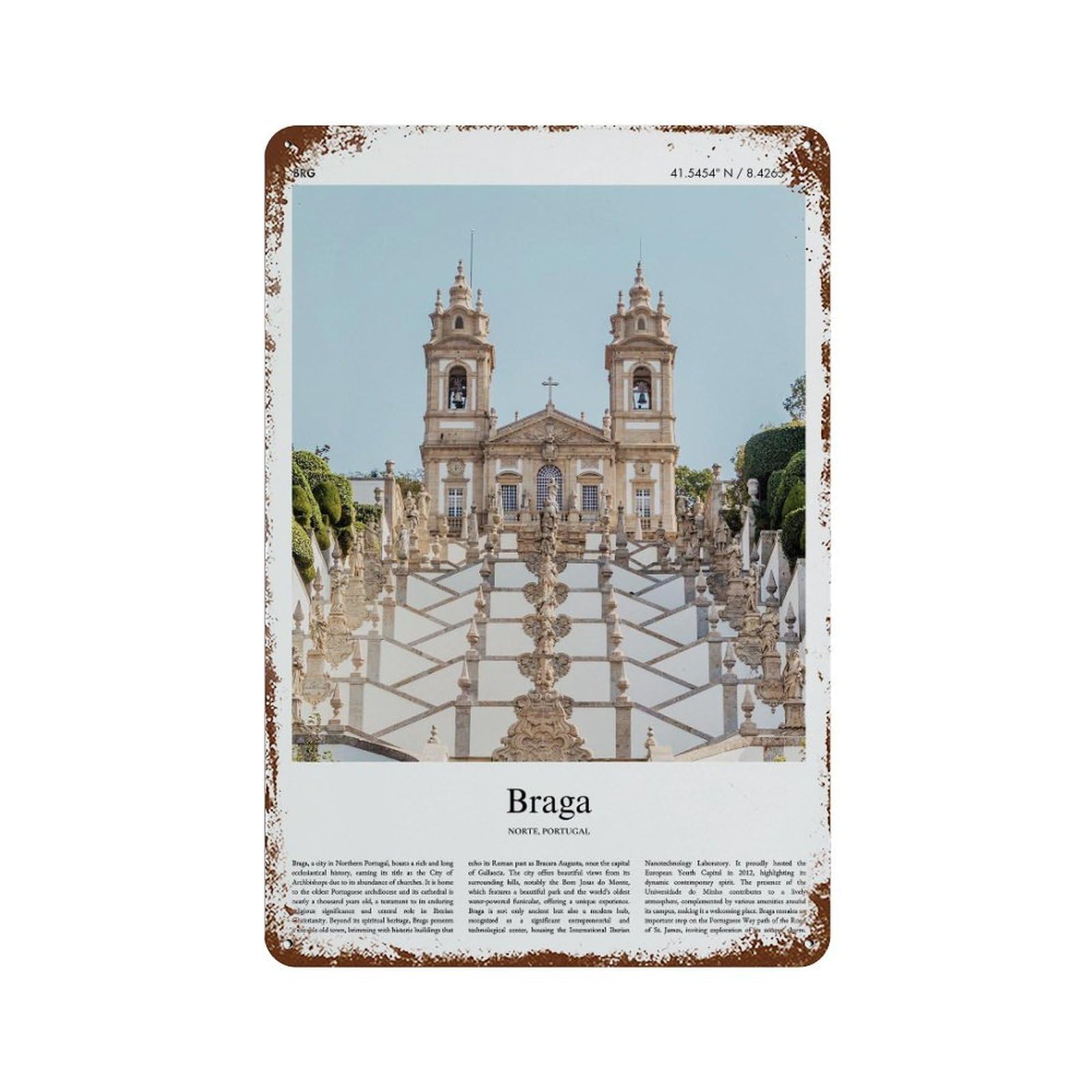 xiaoxiaoshen Braga Norte, Portugal City Scenery Wall Decor Art Metal Tin Poster Modern Home Decor Art Home Bar Shop Decorations Vintage Sign 30x20cm