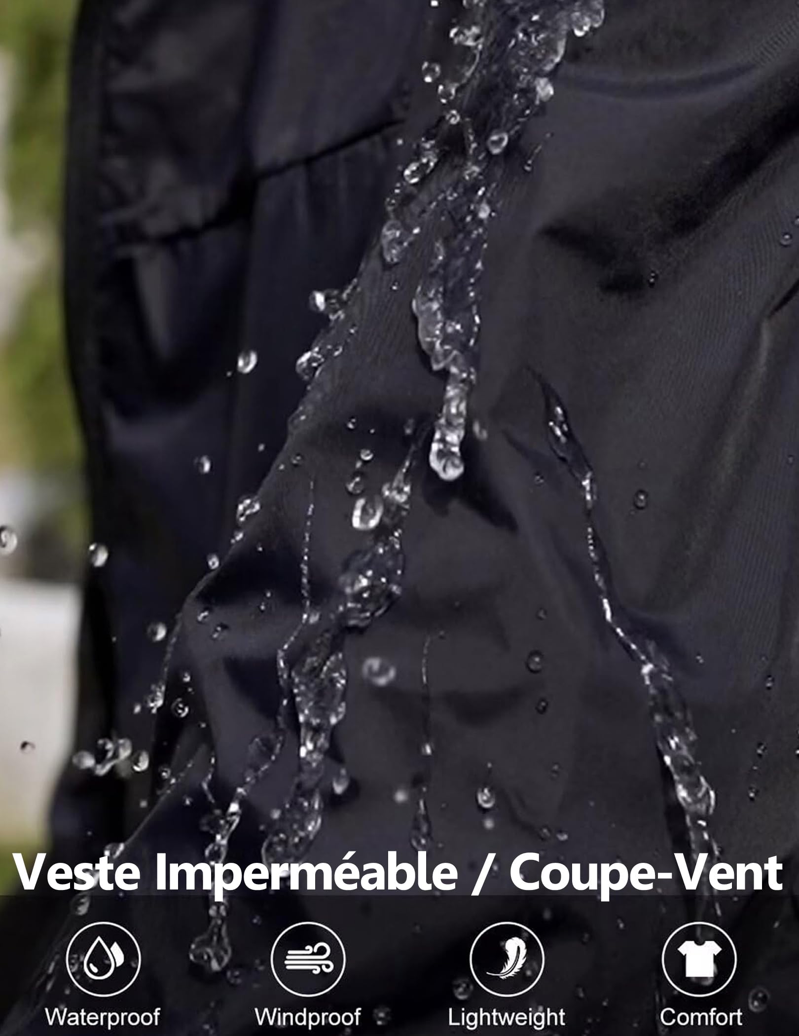 Veste Imperméable Femme À Capuche Léger Coupe-Vent Mi-Saison Fermeture Éclair Poches Blouson de Pluie Manches Longues Randonnée Extérieur Pliable Tenue Quotidienne Respirant Plein Air Confortable