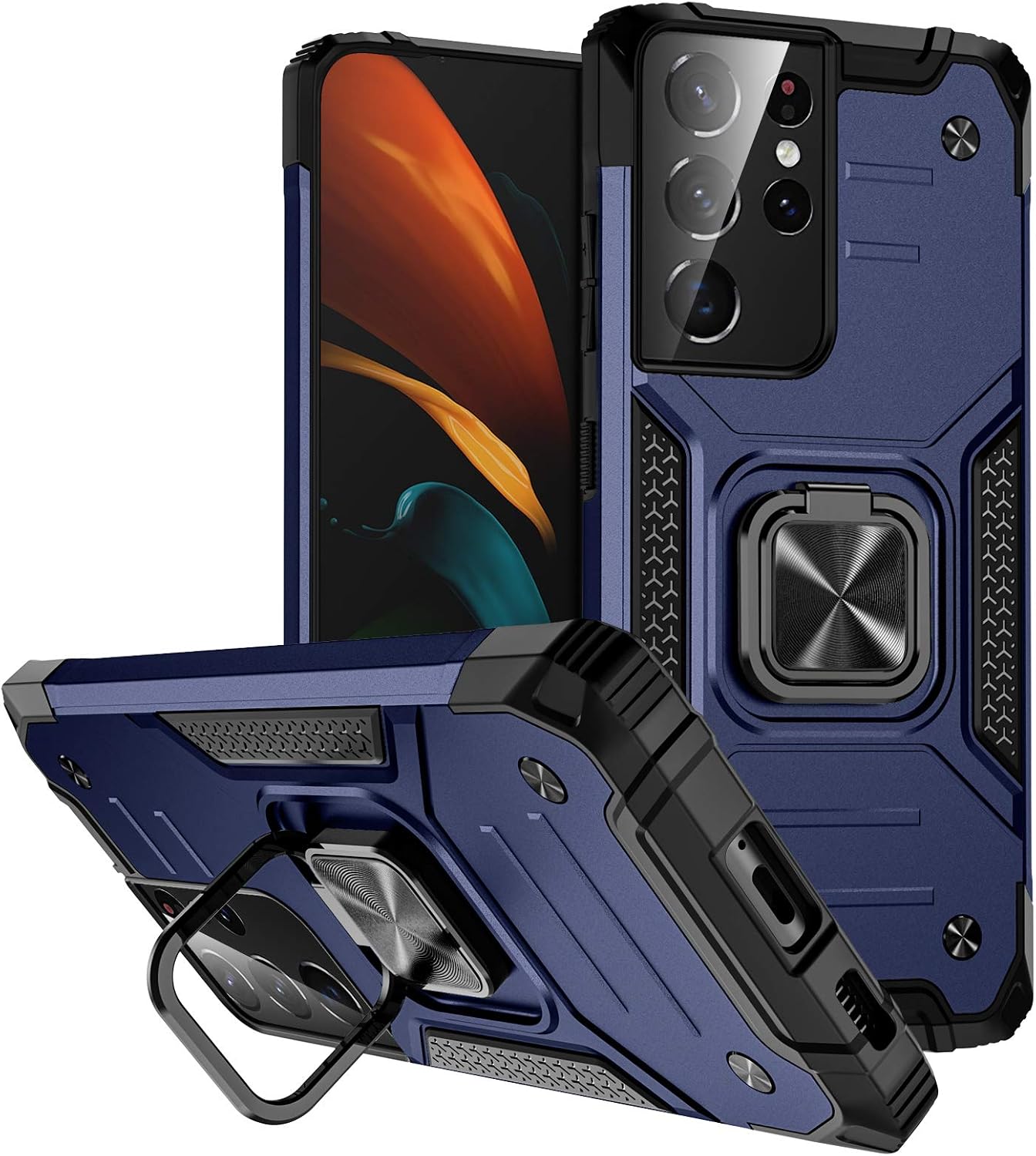 Mastten for Samsung Galaxy S21 Ultra Case 5G 6.8",Full Body Heavy Duty Protective Phone Case Cover with Magnetic Car Mount Ring Holder Kickstand, Blue