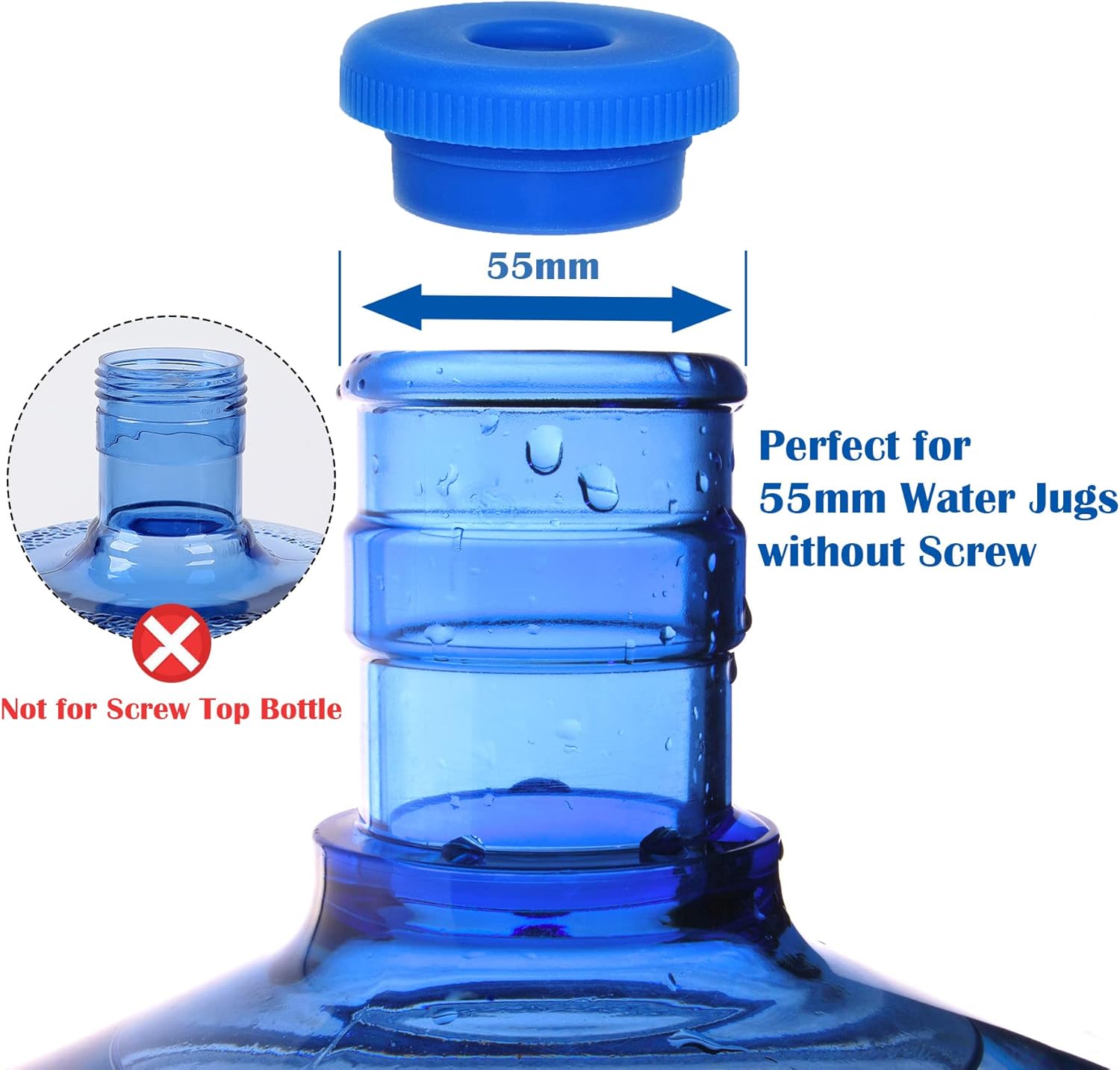 5 Gallon Water Jug Cap Reusable, Non-Spilling 55mm Water Bottle Dispenser Caps, Silicone 5 Gal Jug Replacement Caps Lids Anti Splash (Ocean Blue, 3 Pack) : Sports & Outdoors