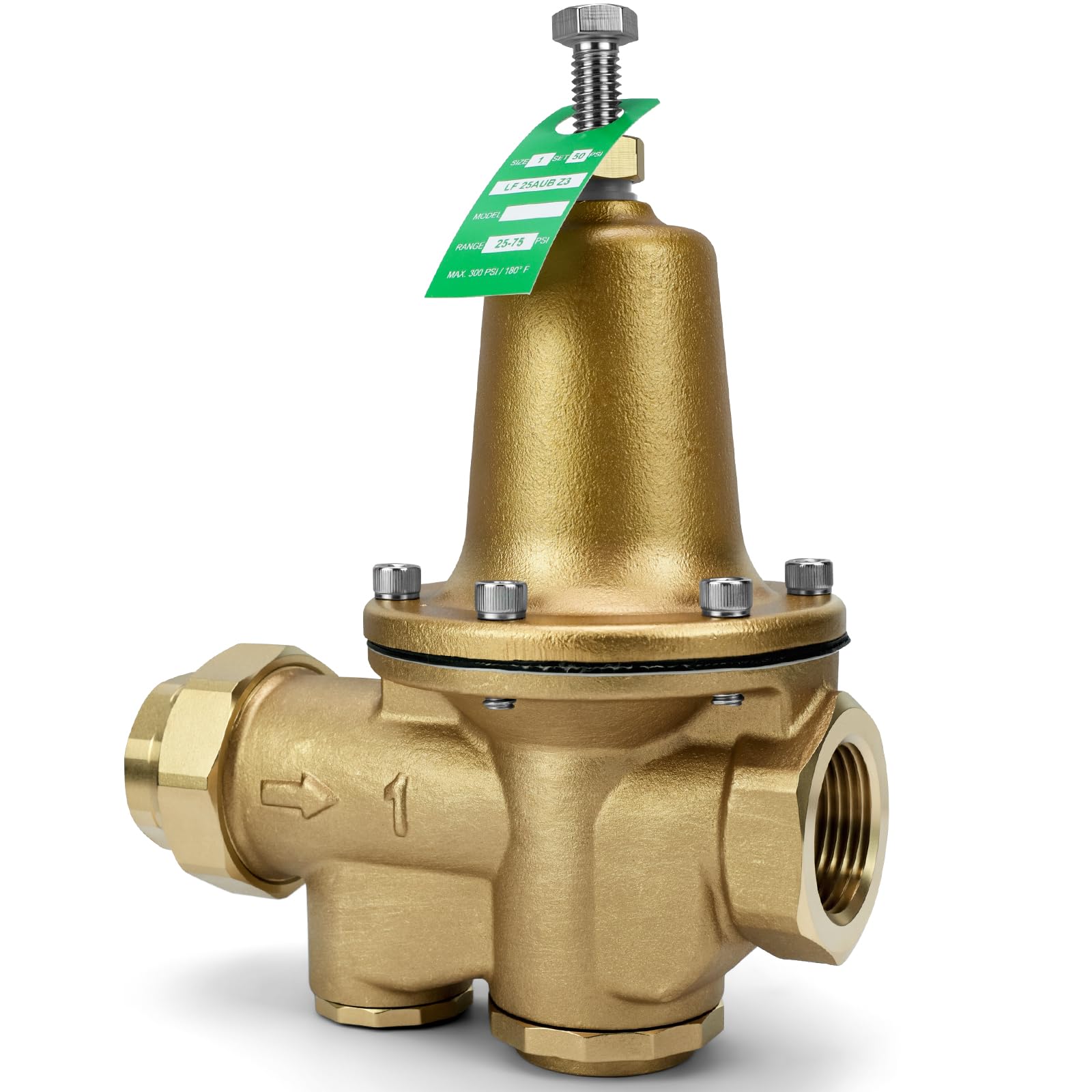 Photo 1 of LF25AUB-Z3 1" Water Pressure Reducing Valve NPT Female Union and NPT Female, 25-75 PSI, Maximum Pressure: 400 Psi, Polymer Seat