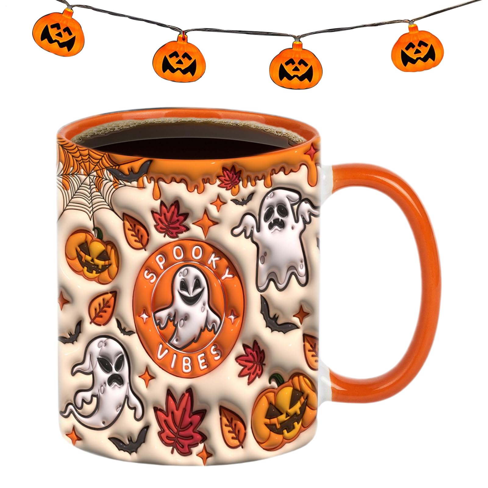 Taza gótica de café para Halloween de 350 ml en cerámica decorativa negra