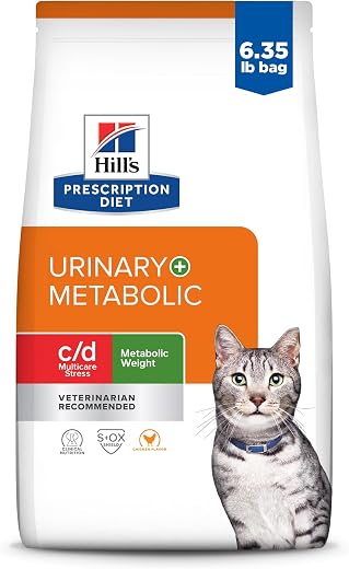 Hill’s Prescription Diet c/d Multicare Stress + Metabolic, Urinary Stress + Weight Care Chicken Flavor Dry Cat Food, Veterinary Diet, 6.35 lb. Bag