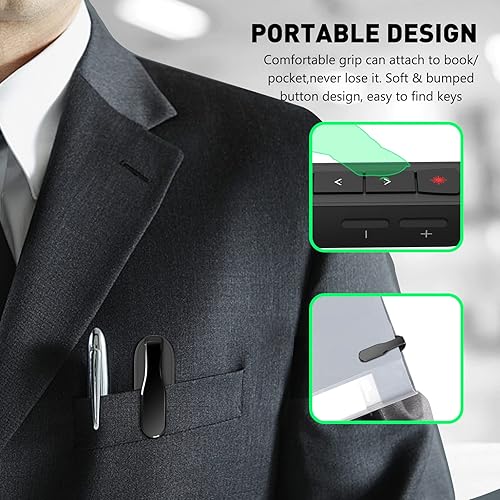 Vista 6 de Presentation Clicker puntero láser verde, recargable PowerPoint Clicker Wireless Presenter Remote, RF 2.4GHz USB Presentation Pointer Slide Advancer