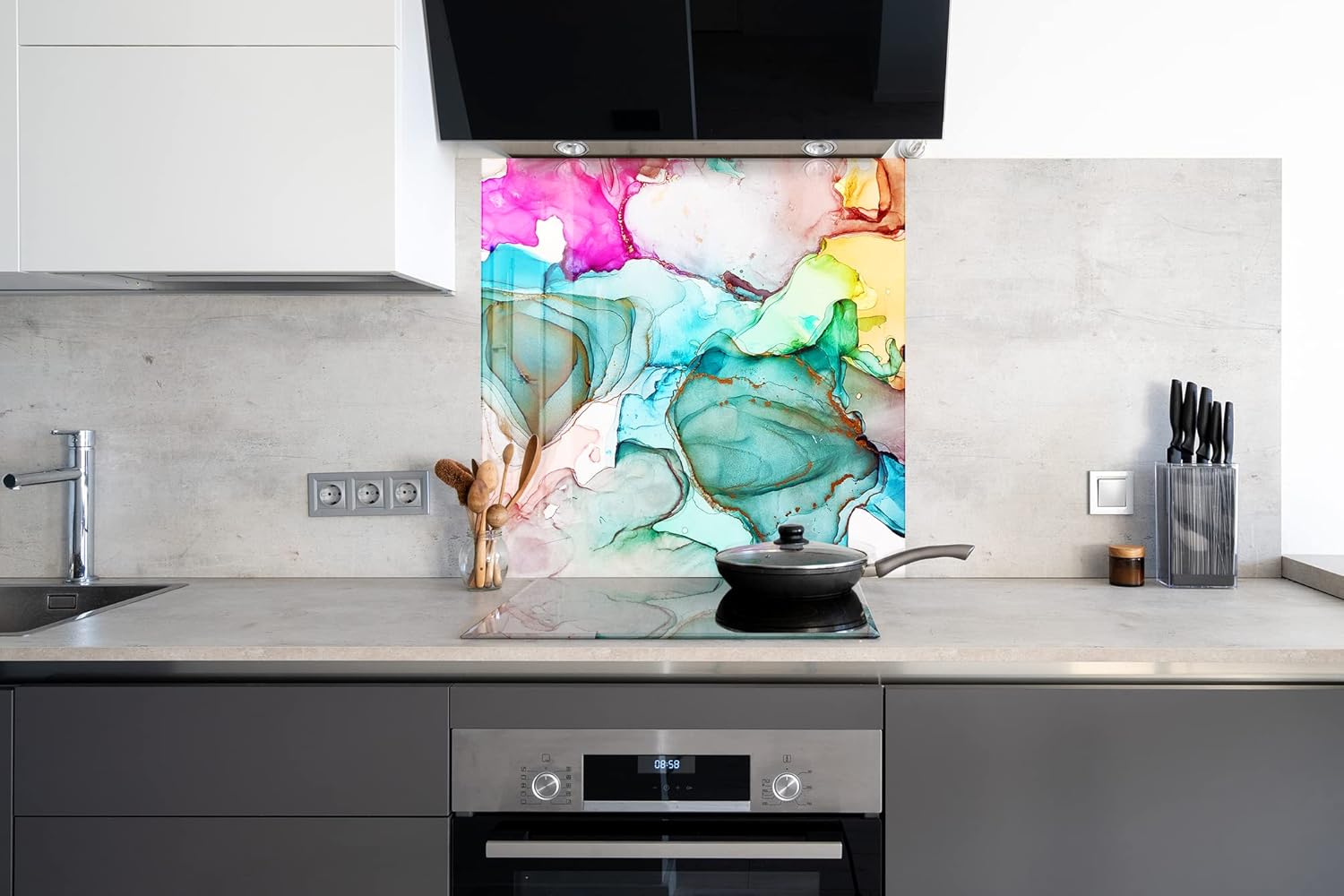 Myphotostation Colorful Alcohol Ink Tempered Glass Backsplash 16x16'' Abstract Splashback for Kitchen Wall Decor Bathroom Wall Protector Stove Backsplash Panel Tile Glass Splashback Kitchen
