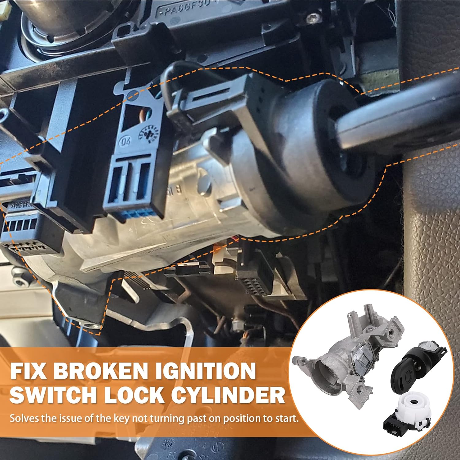 Ignition Switch Lock Cylinder & Steering Column Lock Housing with Keys - Replaces 1K0905851B 5Q0905865A 1K0905865 - Compatible with VW Jetta Golf Rabbit Tiguan, Audi A3 TT, Skoda Octavia