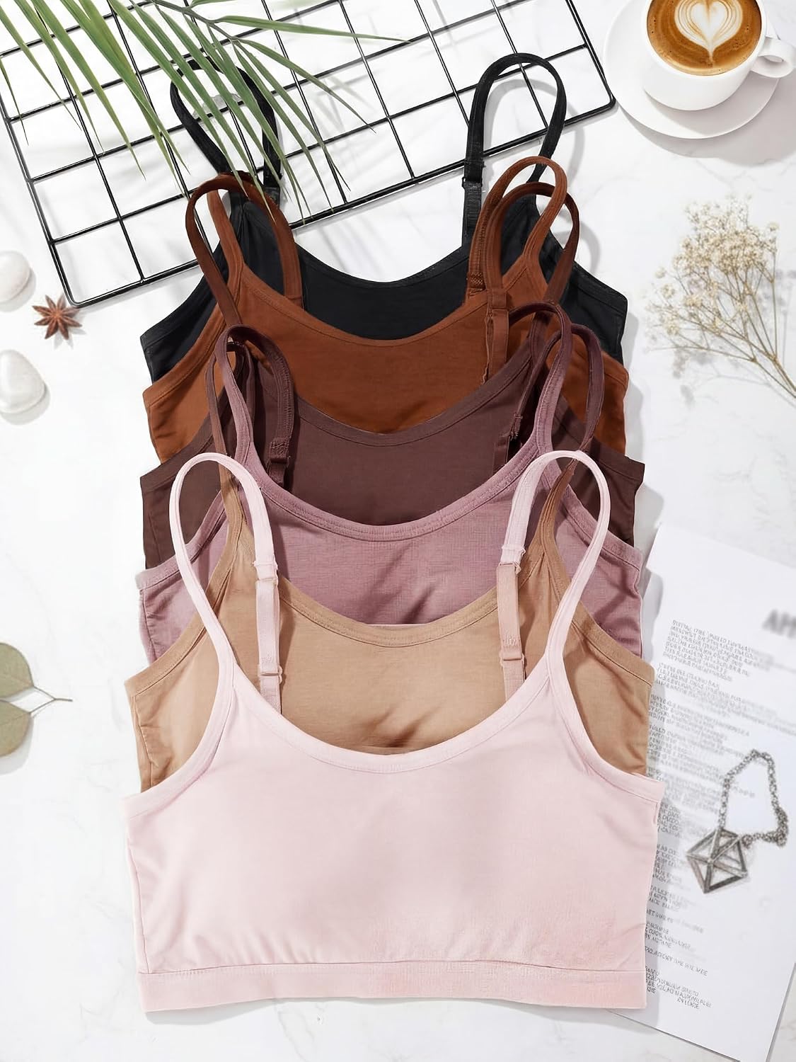 Blulu 3/6 Pieces Mini Camisole Bra Wireless Padded Bra Sport Cami Bralette with Adjustable Straps for Women Girls