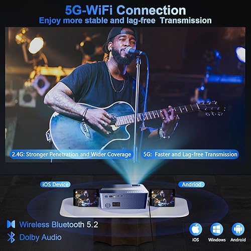 Miniatura 4 de Proyector para exteriores 4K con WiFi y Bluetooth, proyector de video XNoogo 1000 ANSI, pantalla de 450 pulgadas, proyector de película 4k