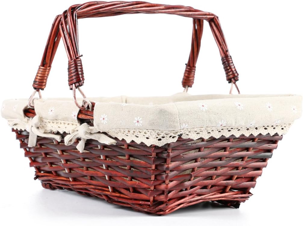 Wicker Basket Gift Baskets Empty Rectangular Willow Woven Picnic Basket Cheap Easter Candy Basket Large Storage Basket Wine Basket with Handle Egg Gathering Wedding Basket (Brown)