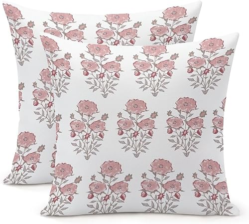 Miniatura 7 de Zyadsinoudor Blue Flower Throw Pillow Case Set of 2 Asian Chinese Square Cushion Cover 16x16in Decorative Pillow Home Cotton Linen Elegant Square