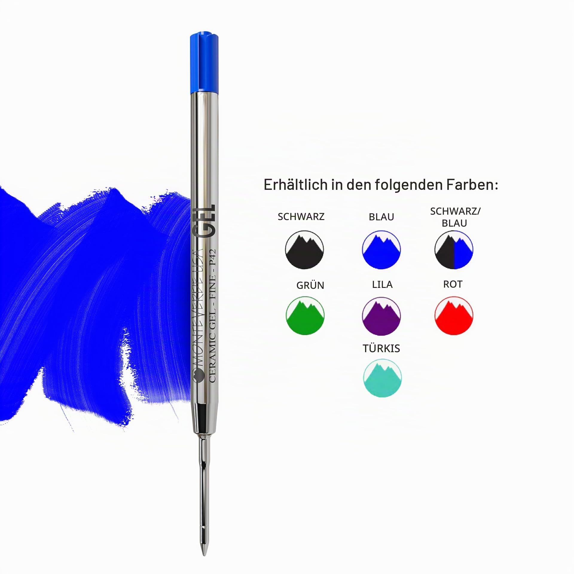 Monteverde P422BU Keramik-Gel-Mine Parker Geeignet für Rechts-/Linkshänder Blau