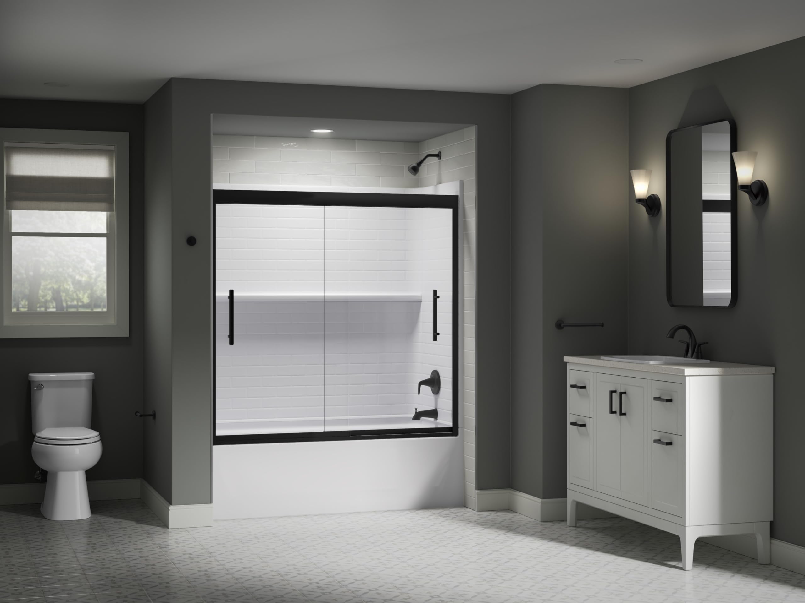 KOHLER Essential 30 in. W x 45 in. H Rectangular Framed Wall Mount Bathroom Vanity Mirror in Brushed Nickel