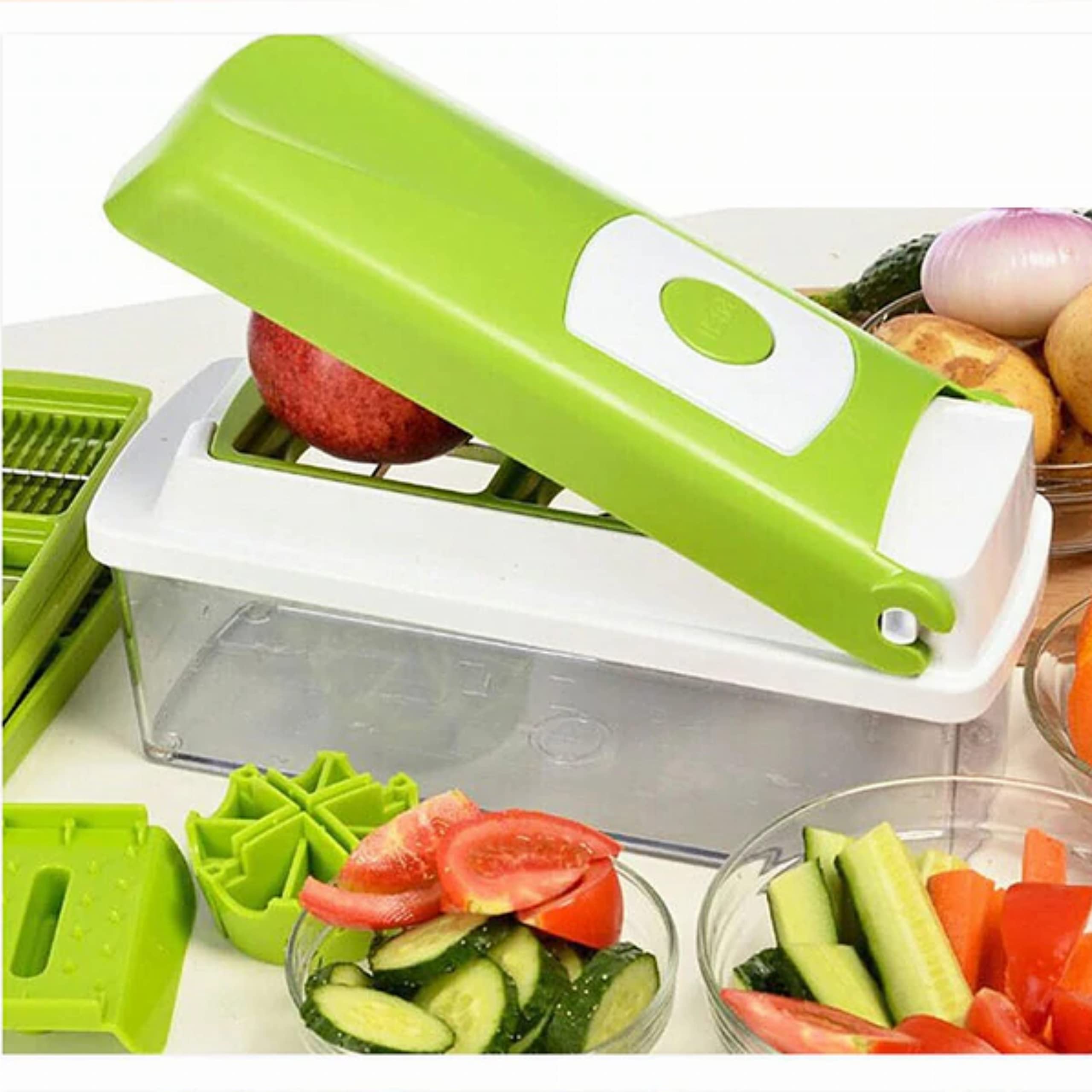 YumLock VEGETABLE CHOPPER Nicer Dicer Smart 10 Pieces Vegetable Cutter Onion Cutter Mandolin Multi Cutter Vegetable Slicer Fruit Cutter Limited Time Offer, Green, KTO01007