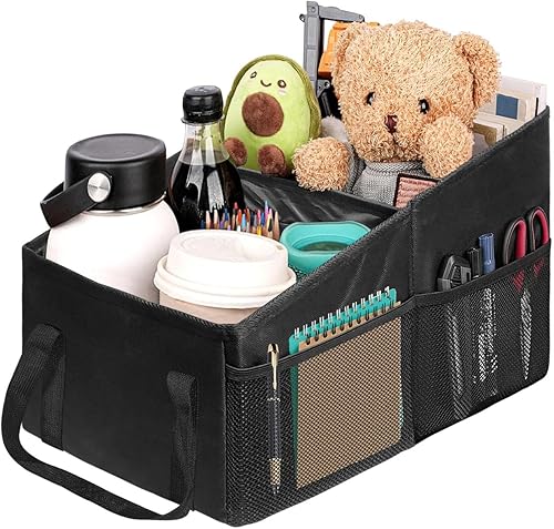 Organizador de automóvil, organizador de asiento trasero de automóvil para niños, organizador de automóvil con divisiones, asas y múltiples