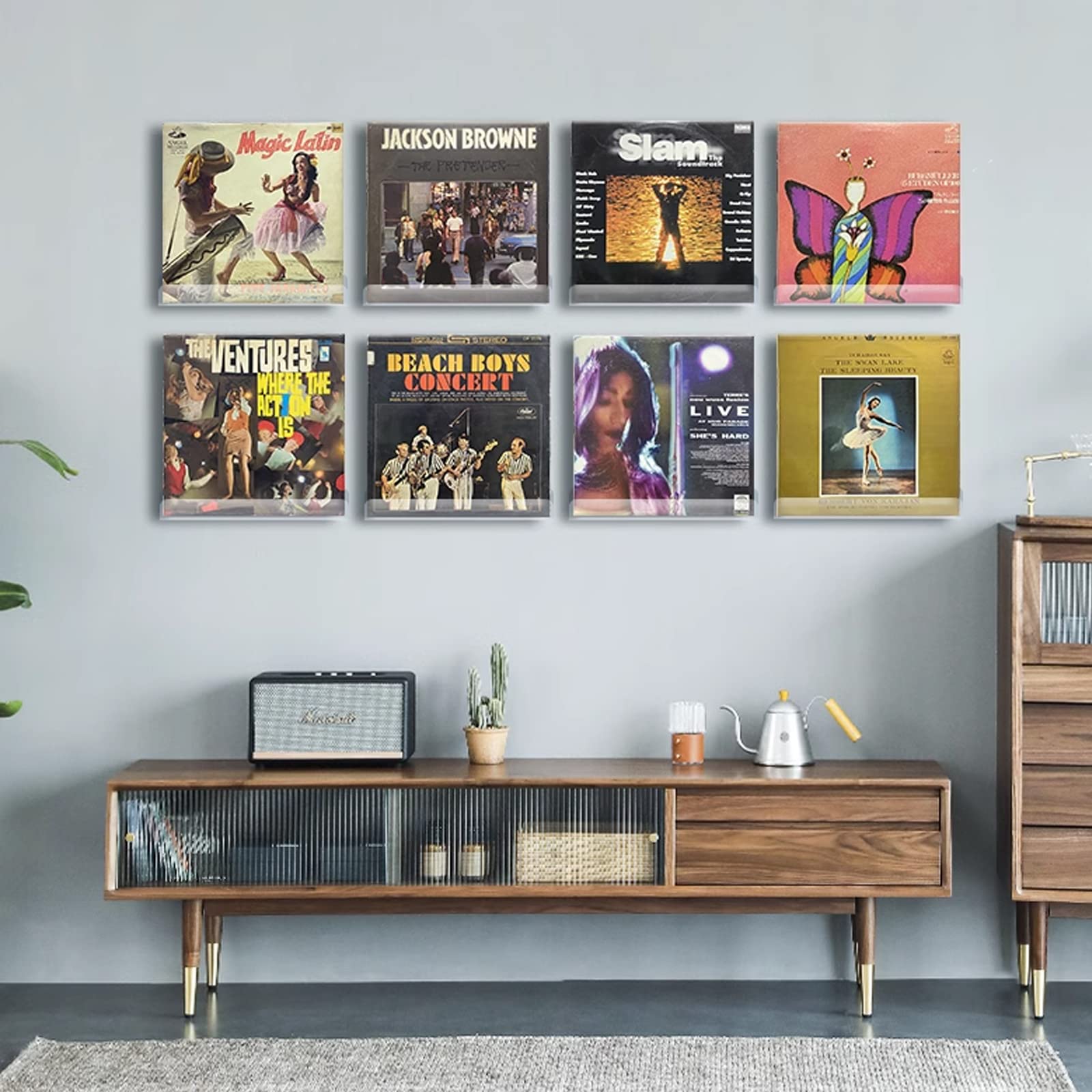 Scaffale per Ddischi Vinile 8 Pz Espositore da Parete per Dischi in Vinile Porta Dischi Vinile da Parete Mensole per Dischi in Vinile Acrilico Trasparente per Esporre Libri Dischi Foto 30,5*4,3*4,3cm