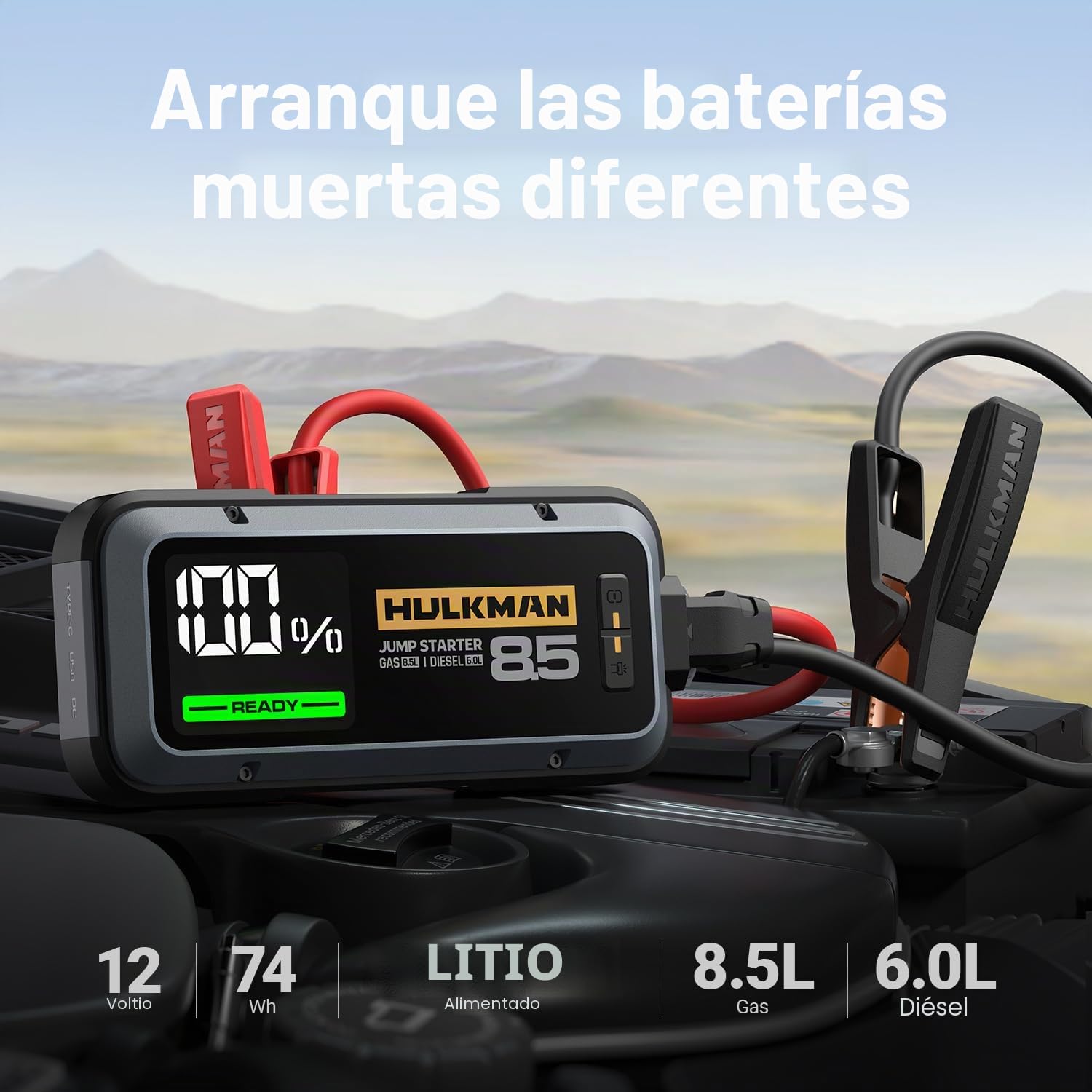 HULKMAN Alpha85 Arrancador de Coches 20000mAh 2000A Arrancador de Baterías de Coche (para 8,5L de Gasolina o 6,0L de Diésel) con Linterna LED de Emergencia Impermeable 65W Carga Rápida