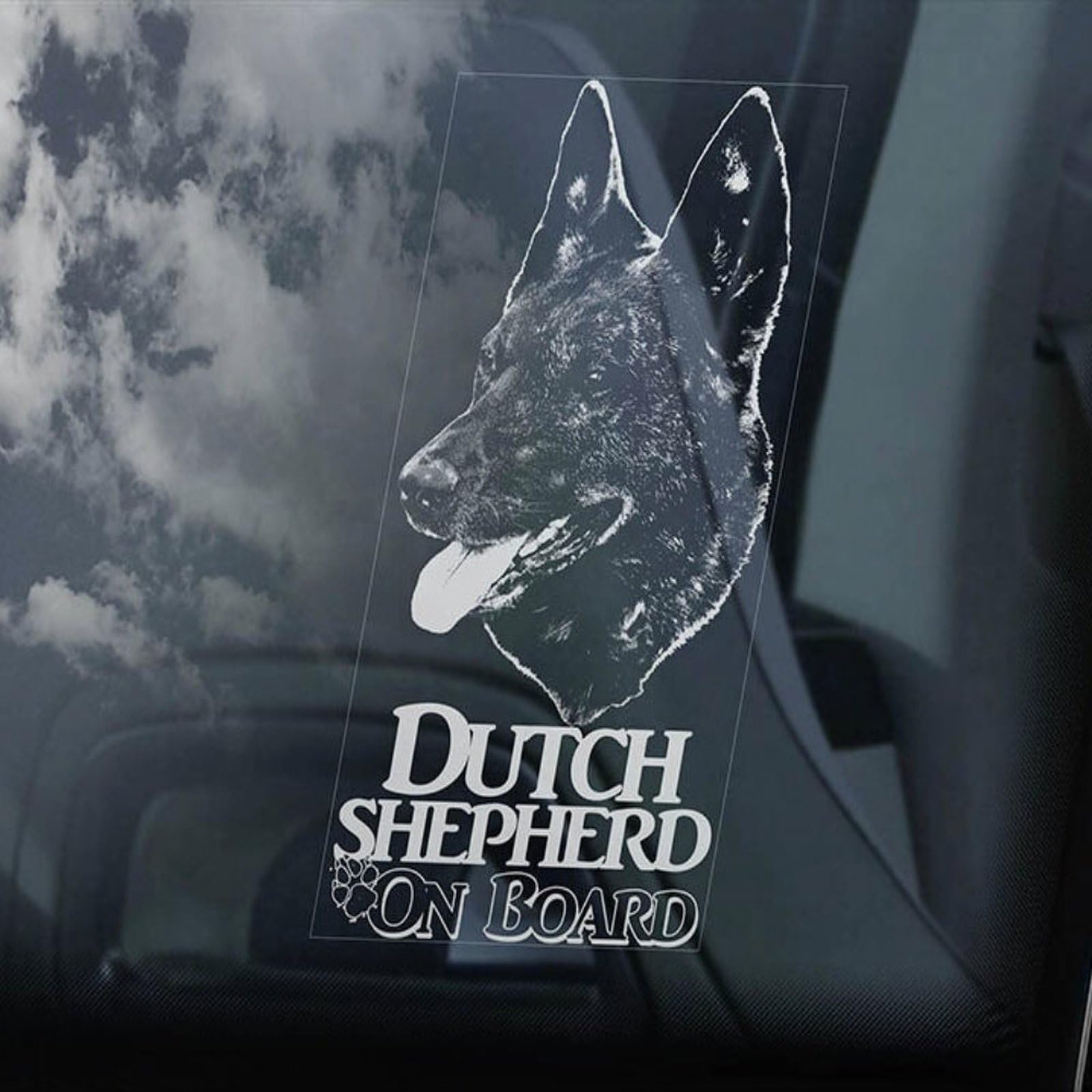 LMMIXEE Dutch Shepherd on Board Car Window Sticker, Black, Vinyl, Cartoon, Die Cut, Animal Print, Outdoor, 1 count, CAR_DECAL, Sticker, Sticker