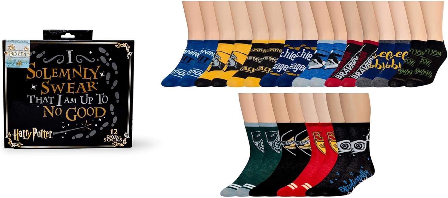 Harry Potter Solemnly Swear Limited Edition Juniors Womens 12 Days of Socks Set Size 4-10 Black