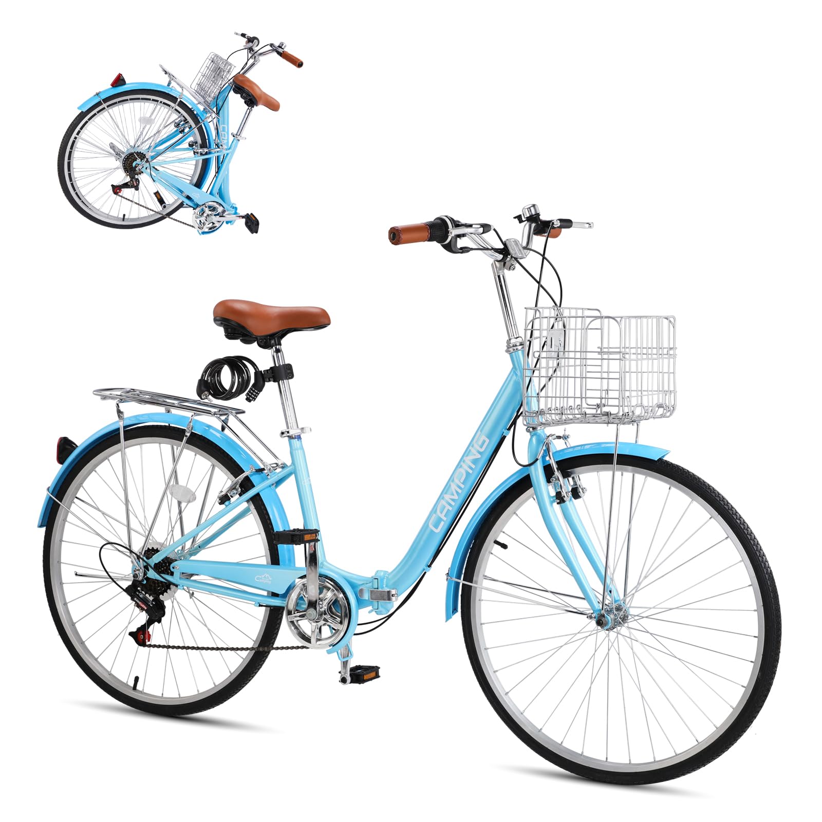 Foldable Cruiser Bike 7-Speed Cruiser Bike 26Inch Women Bicycle with Ergonomic Upright Frame, Effortless 7-Speed Shifting and Lightweight Design for Adult Men and Women