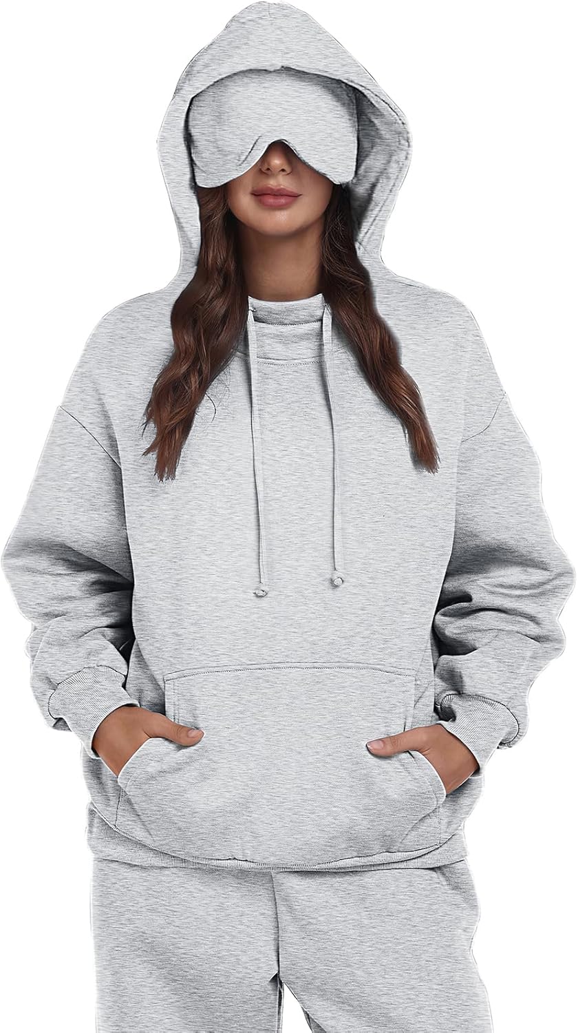 SeSe Code Hoodie with Eye Mask Travel Airplane Unisex Oversized Sweatshirt Sleep Pullover with Pocket Fleece Couples Hoodies