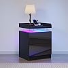 Beside Table with RGB LED Lights, Bedside Cabinet with Charging Station and 2 Drawers, Side Table with USB Ports & Power Outlet, Bed Side Table for Bedroom, Living Room, Black, 1 Pack