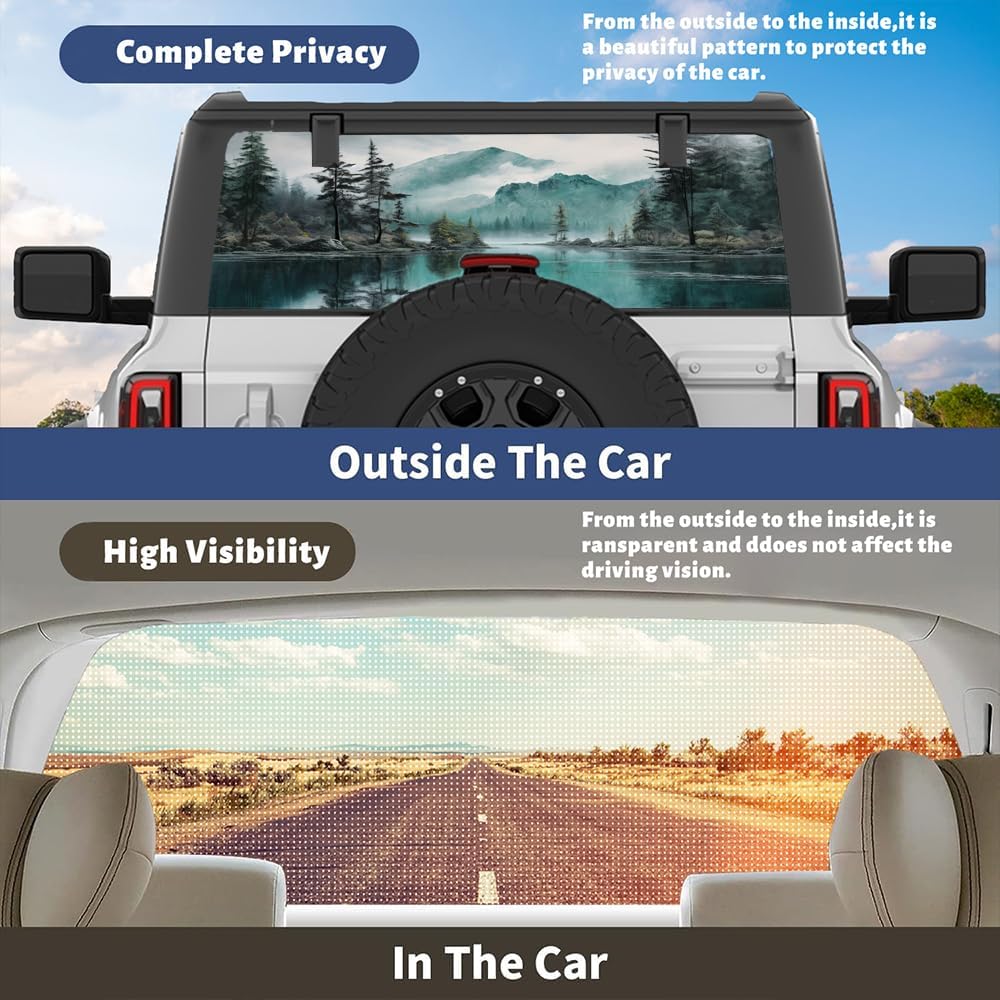 Landscape Picture Decals Rear Window Decals for Trucks Back Window Decal Sticker Lake View Pine Tree Snow Mountain Nature Theme Full Back Window Decals Stickers for Car Trucks SUV 66 x 22 inch
