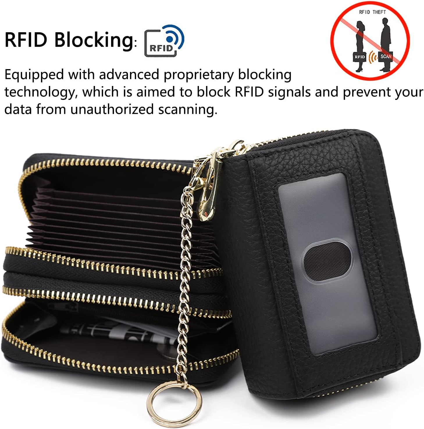 imeetu RFID Credit Card Holder, Small Leather Zipper Card Case Wallet for Women - Image 4