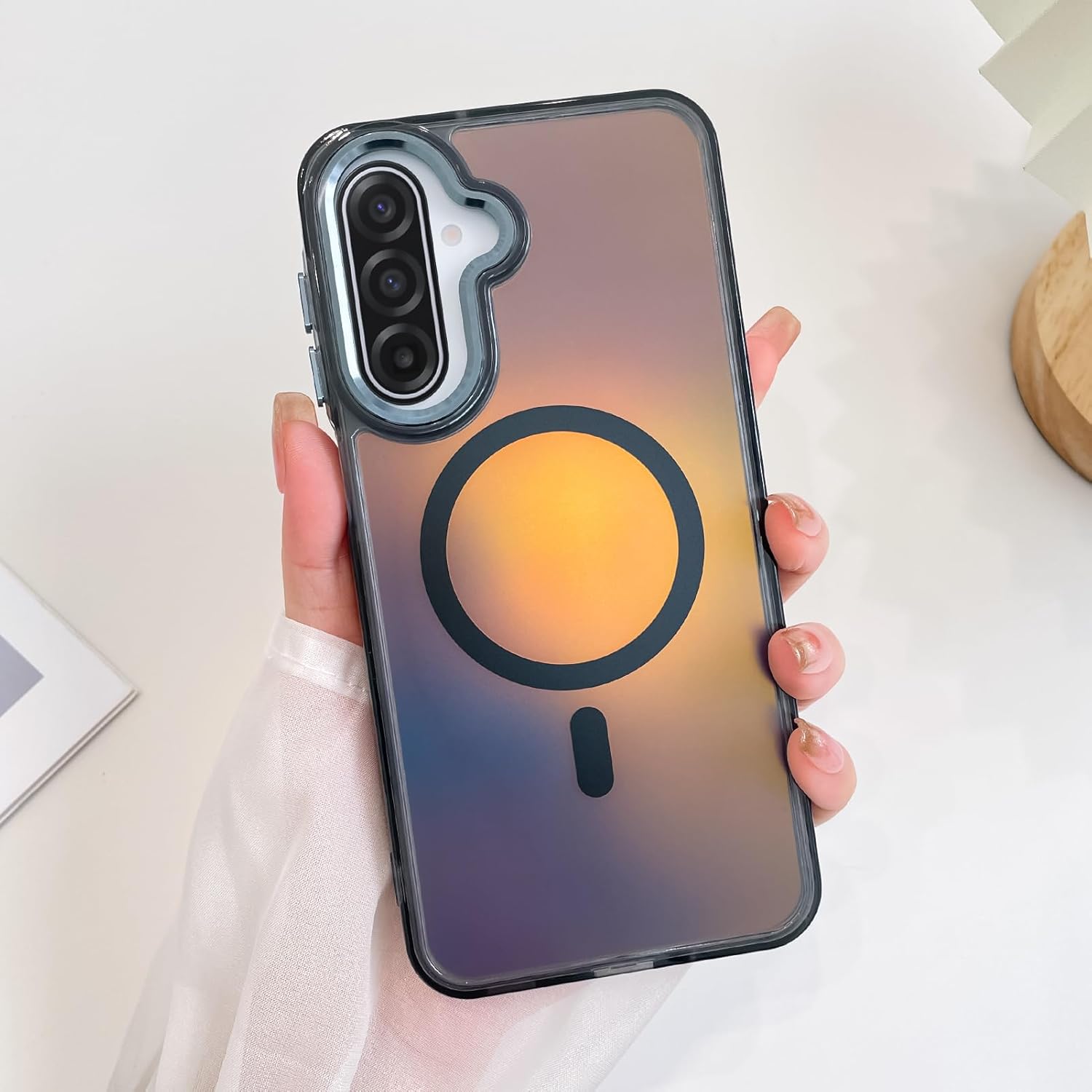 SAKUULO Magnetic Case for Samsung Galaxy A17 5G Compatible with Magsafe, Bling Laser Iridescent Florescent Crystal Sparkly Luxury Shockproof Protective Cover for Women Men, Black