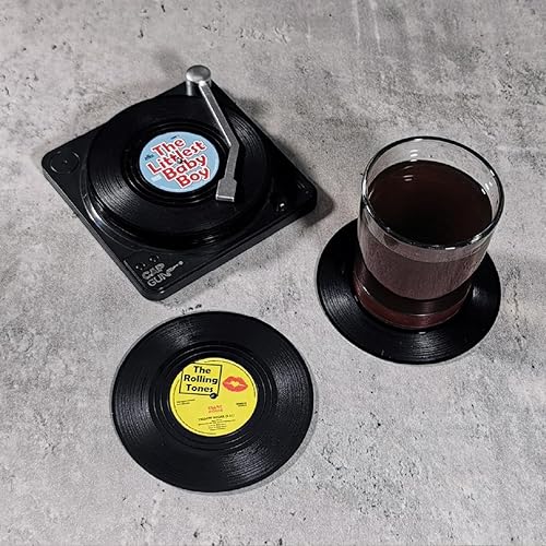 Miniatura 4 de Divertidos posavasos retro para discos de vinilo para bebidas con soporte para reproductor de discos de vinilo para amantes de la música con caja de