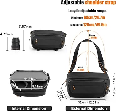 Cwatcun Camera Sling Bag, DSLR Compact Camera Shoulder Bag Crossbody with Tripod Strap, Photography Bag Case Purse for Canon Nikon Sony Fuji DSLR/SLR/Mirrorless Cameras