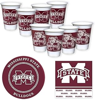 Mississippi State Bulldogs Party Supplies 48 Piece Officially Licensed University Set: 16 oz. Plastic Beverage Cups, 9" Paper Plates, Luncheon Napkins, Party Supplies for 16 Guests by Westrick