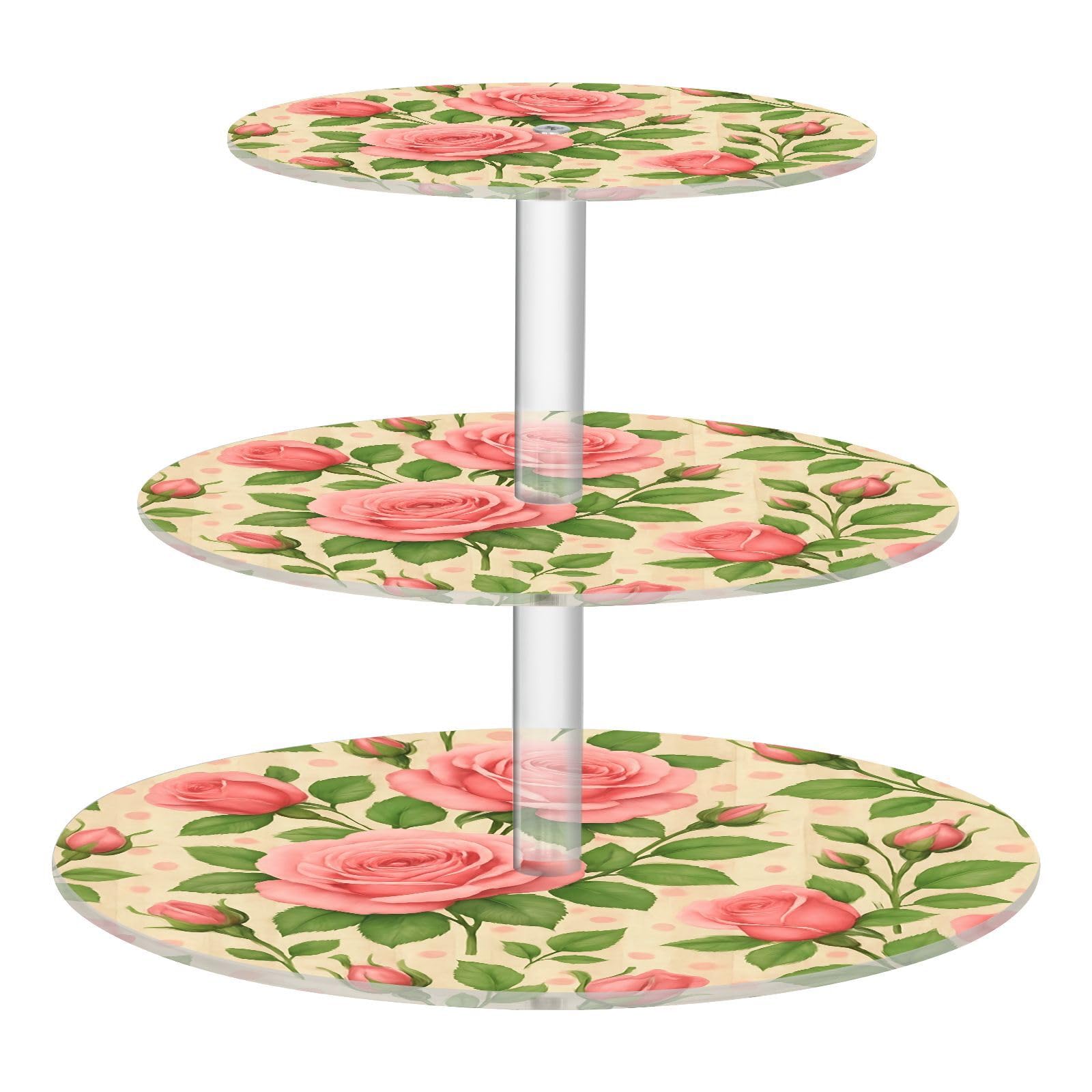 Nander 3 Tier Cupcake Stand,Beautiful Roses Large Cupcake Tower Display, Round Cupcake Holder, Acrylic Dessert Stand, Pastry Display Tree for Party, Wedding, Baby Shower