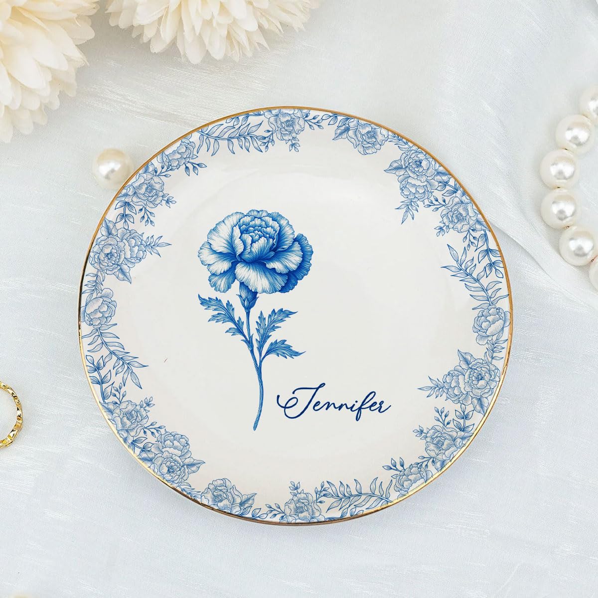 Wrappiness Custom Jewelry Dish for Friends – Friends Are Flowers That Never Fade Personalized Ceramic Plate, Ideal Gift for Women for Special Occasions