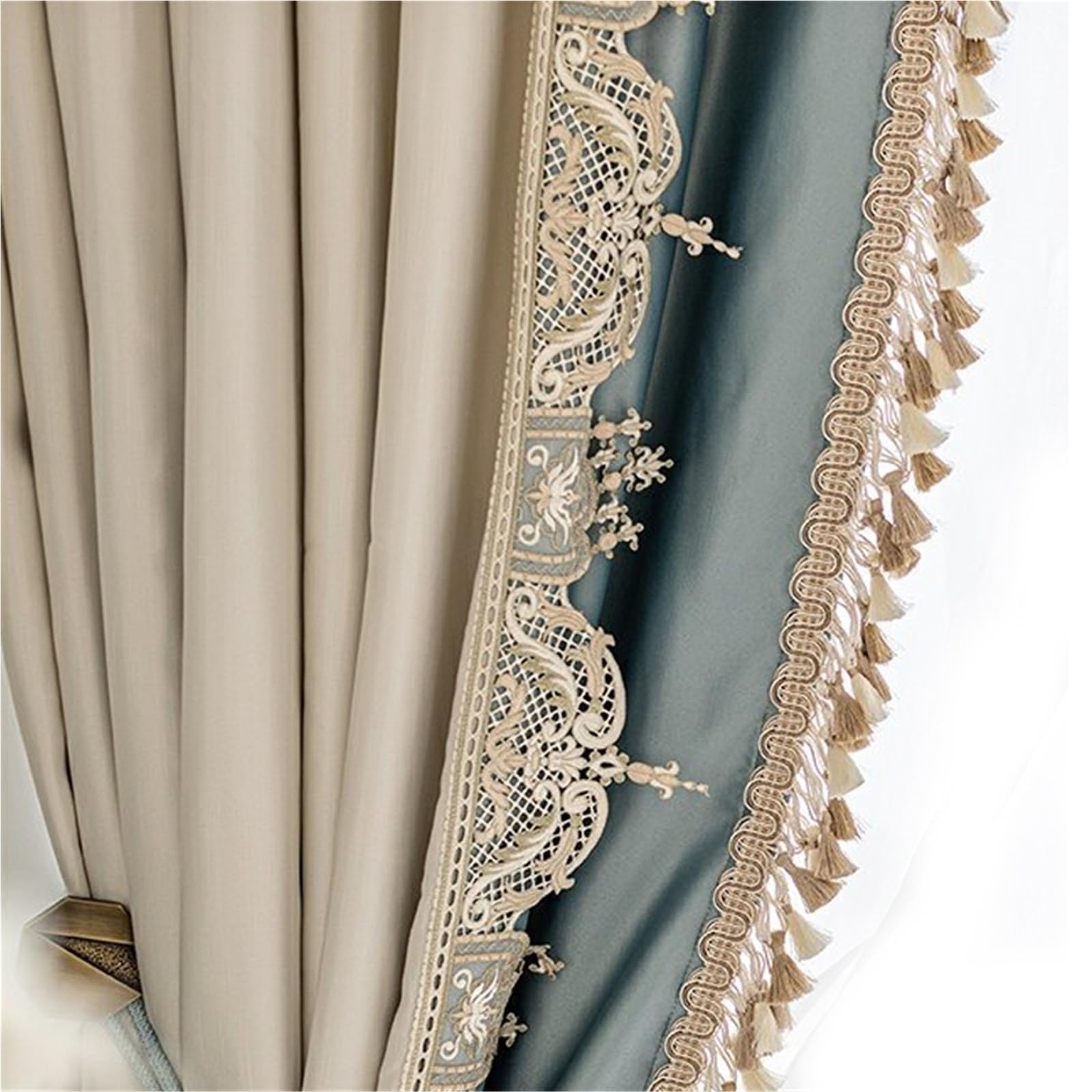 GIJMZY Jacquard Lace Stitching Blackout Curtains For Living Room And Bedroom(Curtain With Rim,HOOK_1 PCS W200CM H260CM)