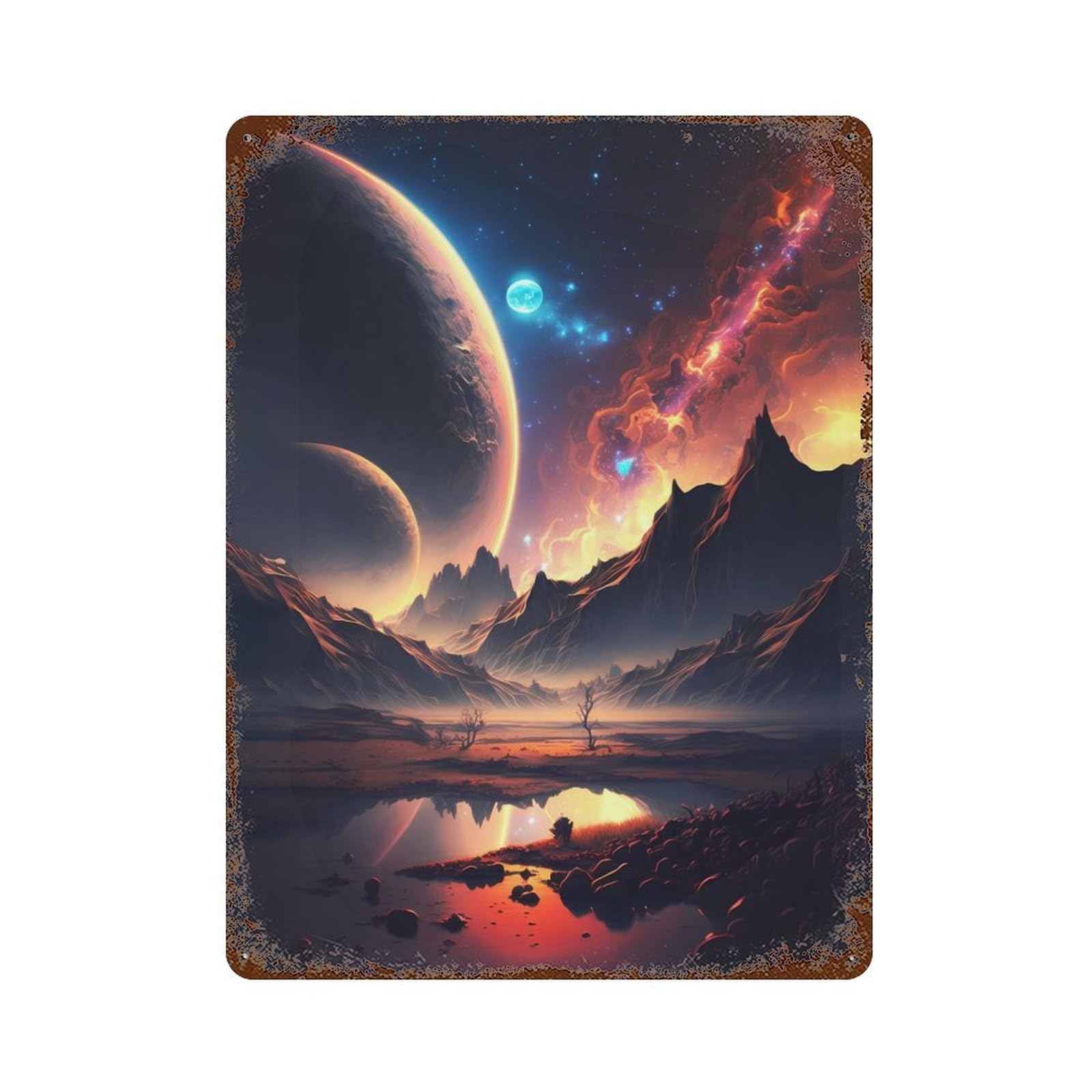 Cosmic Mountain Range Rusty Metal Tin Sign 15.7"x11.8", Classic Wall Plaque for Pub, Kitchen And Man Cave Decor