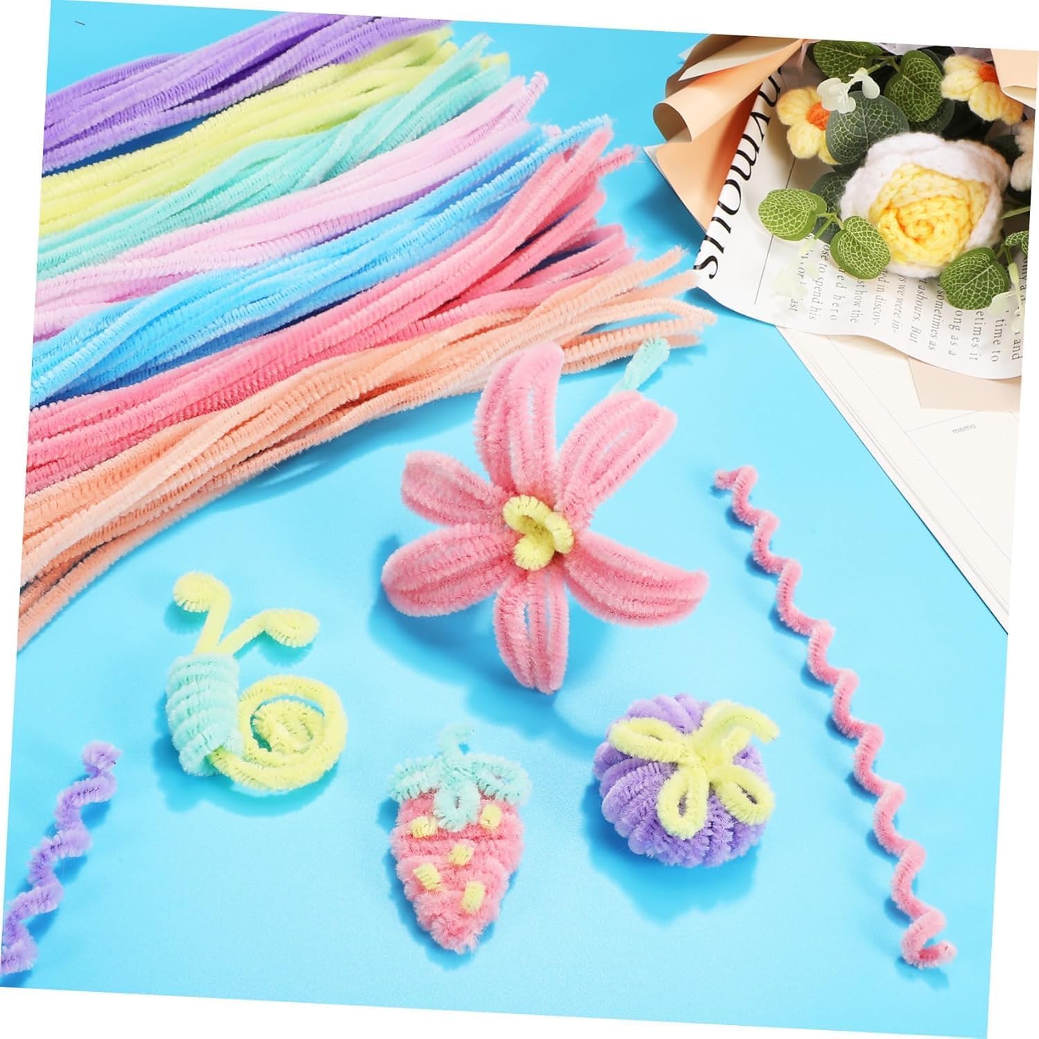 ARTISTERY 100 Pcs Pastel Pipe Cleaners, Fuzzy Chenille Stems, Fuzzy Sticks Pipe Cleaners Craft Supplies for DIY Arts Crafts Project 3