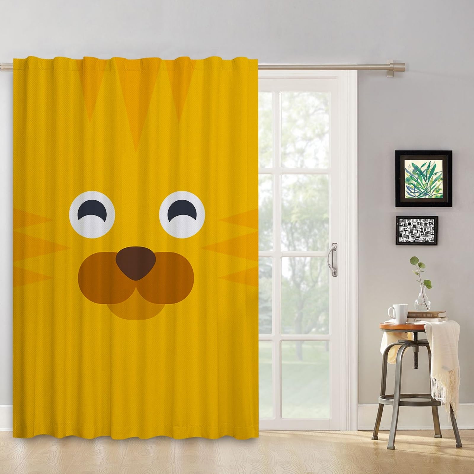 Vorhänge mit Tiermuster Tiger gelb Cartoon süß Gemusterte Vorhänge Fensterdekoration für Kinder Jungenschlafzimmer Kinderzimmer Sichtschutz im Innenbereich Vorhang 135x245cm 1 Stück
