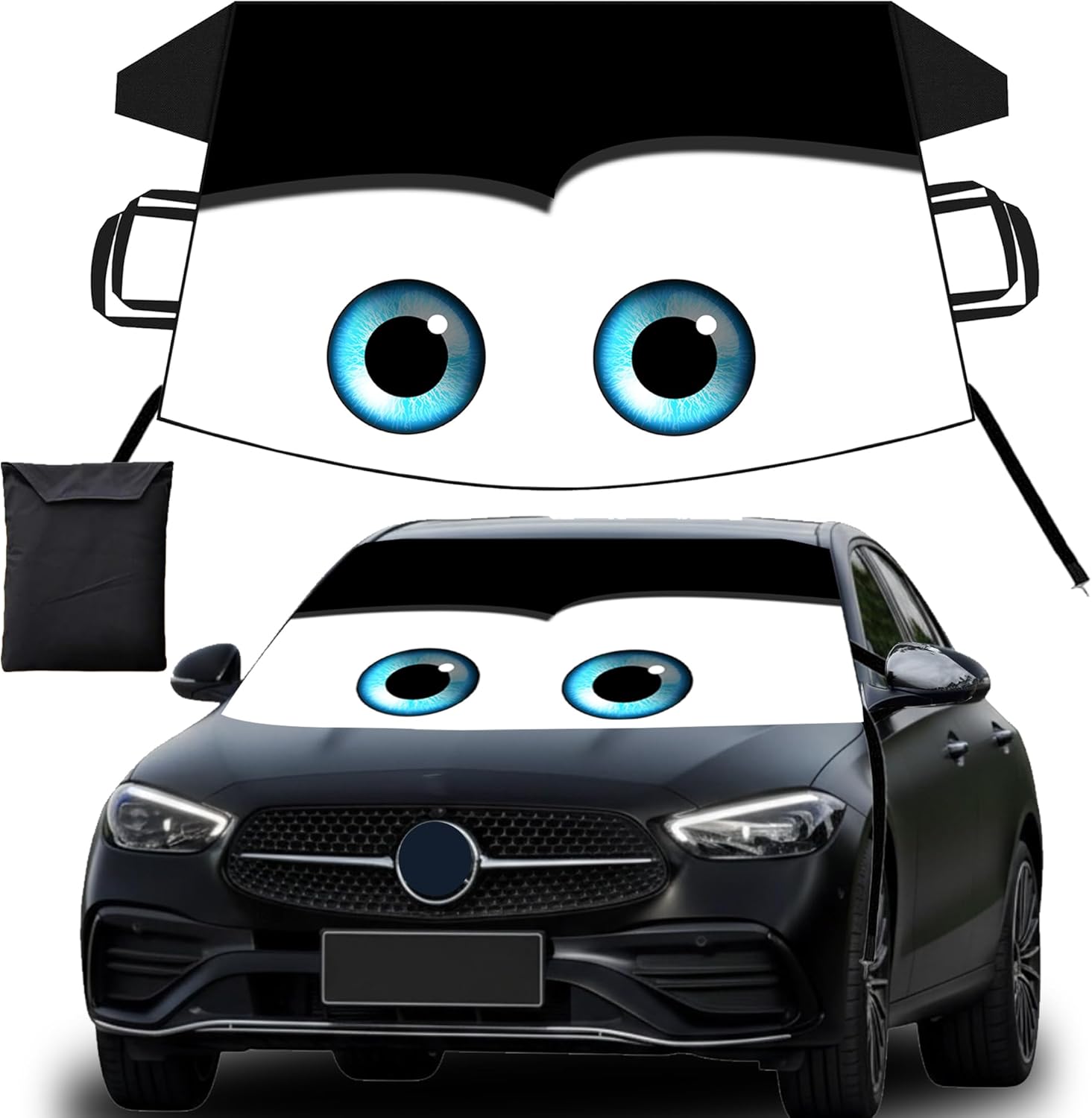 Gven Car Cover Waterproof All Weather Windshield Sun Shade Hail Protector Automotive Exterior Car Accessories Universal Fit for Car, SUV, Truck(Eyes)