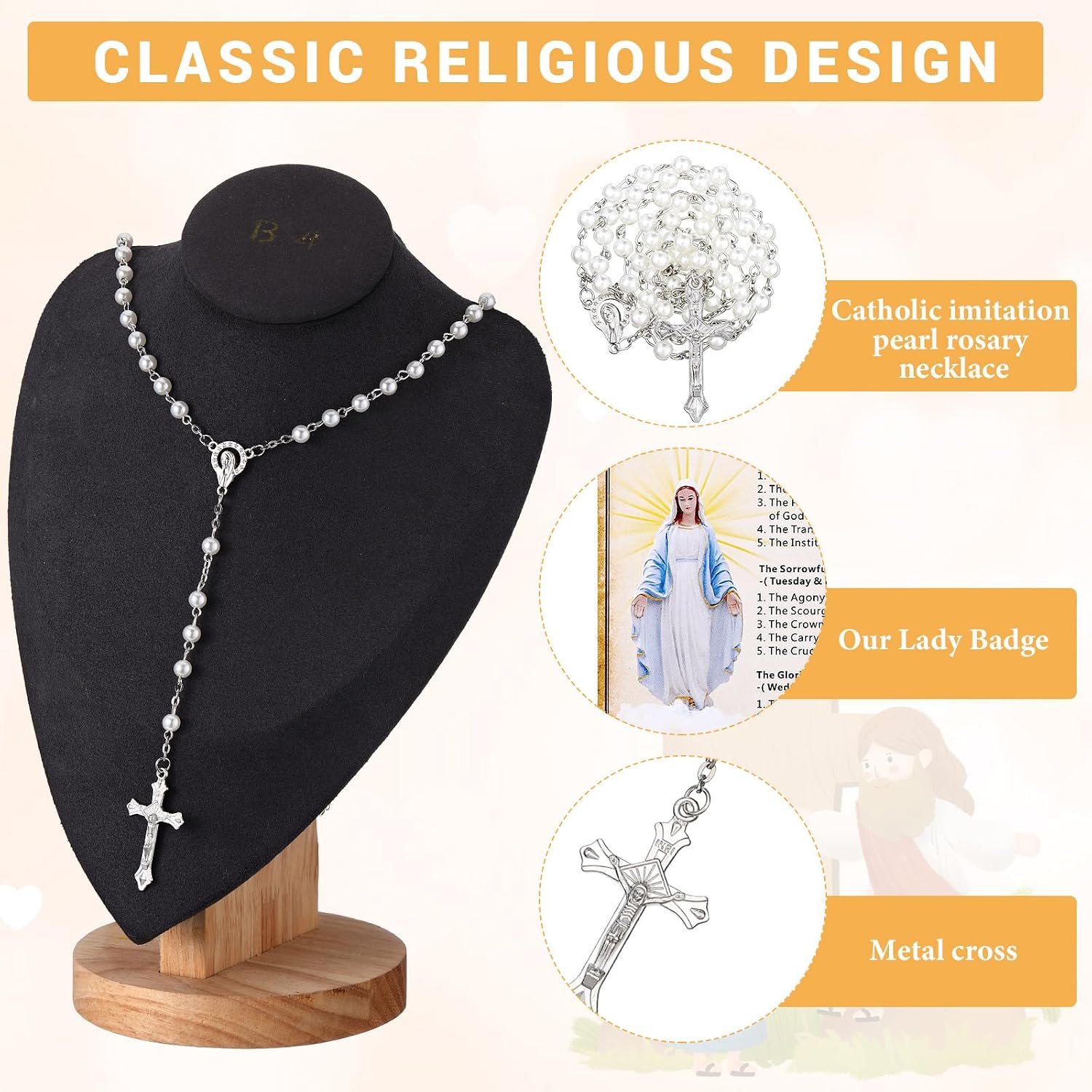 Quelay Rosary for Women Catholic Gifts Our Lady of Rosary Beads Pray Card Necklace Confirmation Gifts